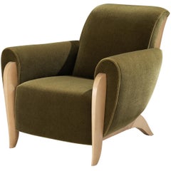 French Art Deco Lounge Chair in Green Upholstery