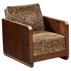 Sedia da salotto francese Art Deco in mogano e velluto marrone