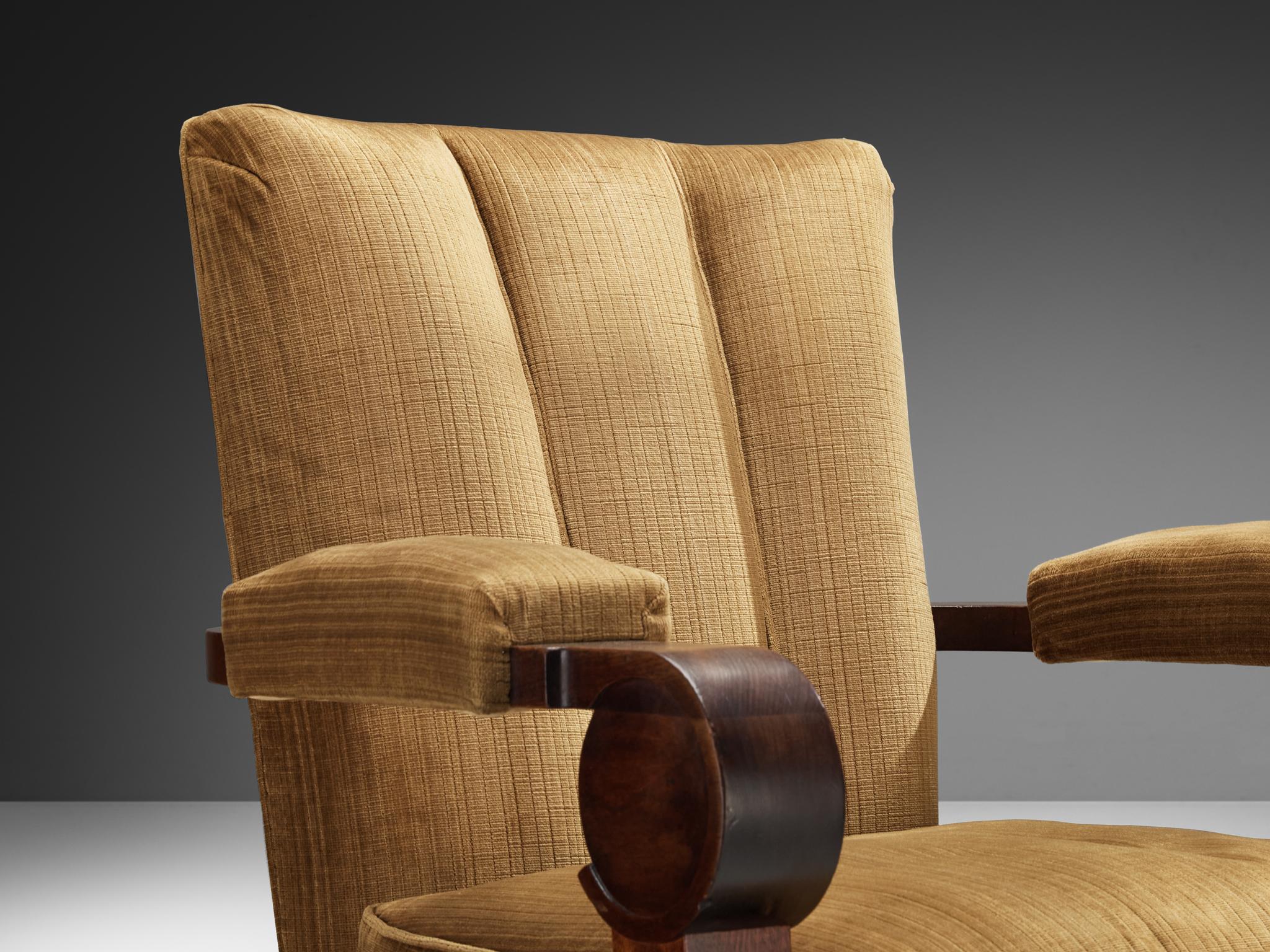 Chaise longue Art déco française en acajou et tissu beige doré en vente 2