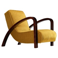 Französischer Art déco-Loungesessel im Art déco-Stil aus Mahagoni und Mohair von Pierre Frey