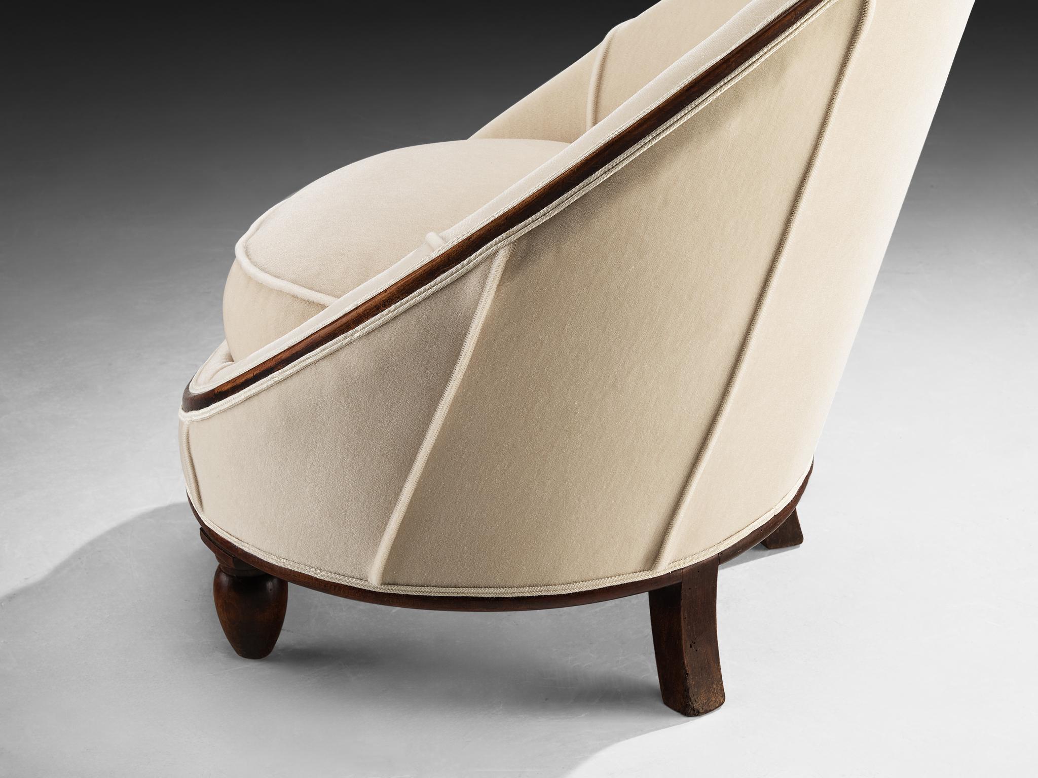 Chaise longue Art déco française en tissu Off-White et Wood en vente 5