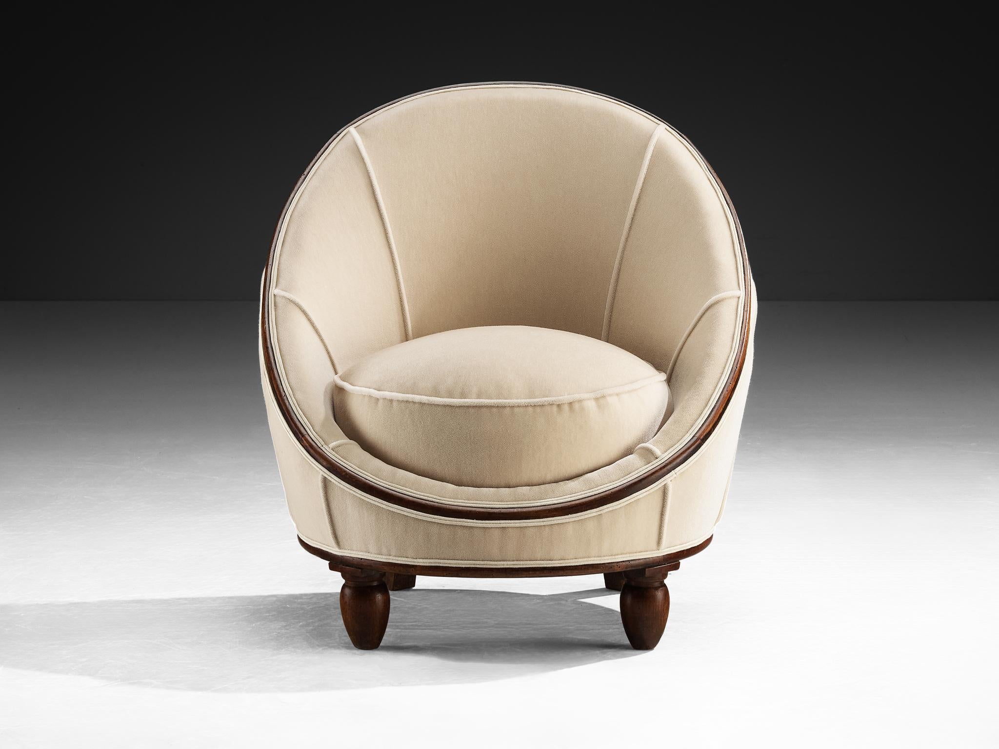 Chaise longue Art déco française en tissu Off-White et Wood Bon état - En vente à Waalwijk, NL