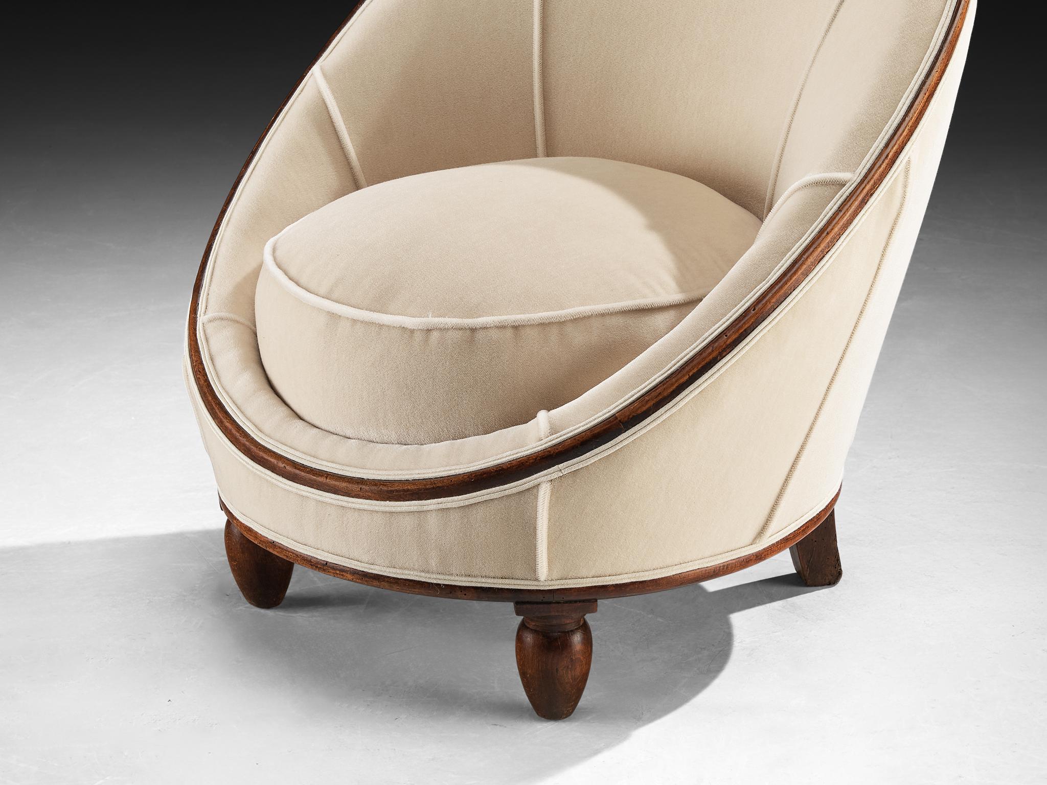 Milieu du XXe siècle Chaise longue Art déco française en tissu Off-White et Wood en vente