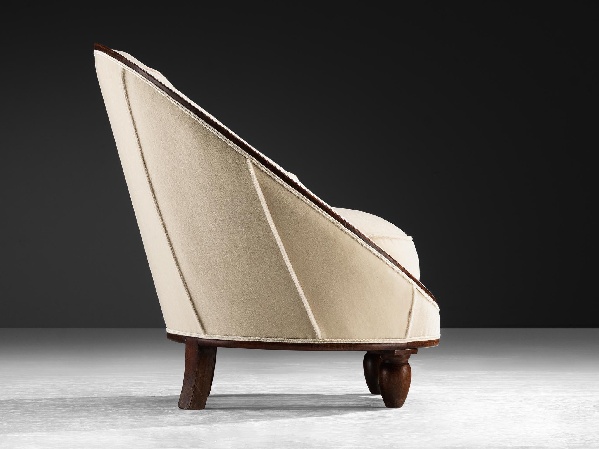 Tissu Chaise longue Art déco française en tissu Off-White et Wood en vente