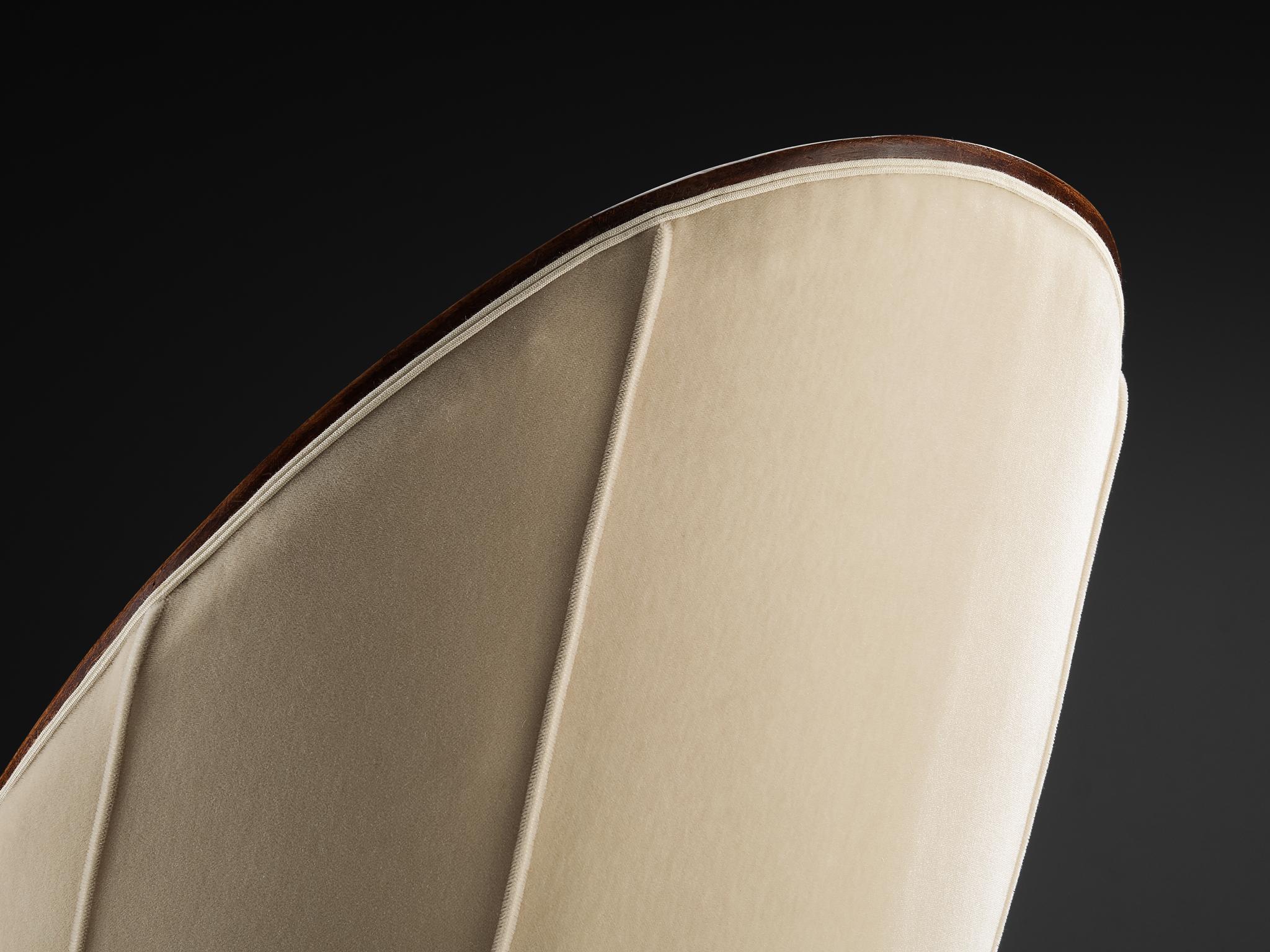 Chaise longue Art déco française en tissu Off-White et Wood en vente 1
