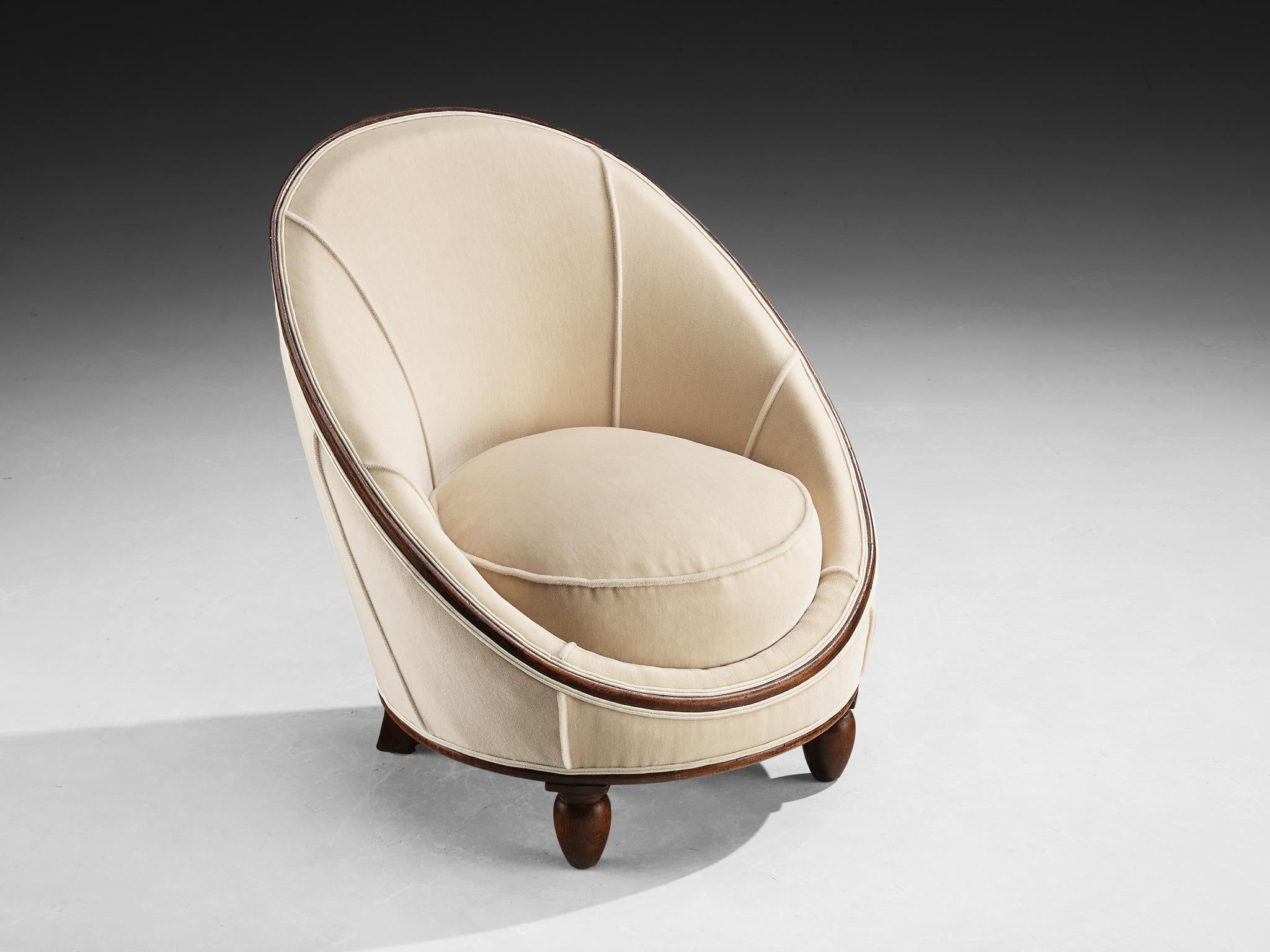 Chaise longue Art déco française en tissu Off-White et Wood en vente 2