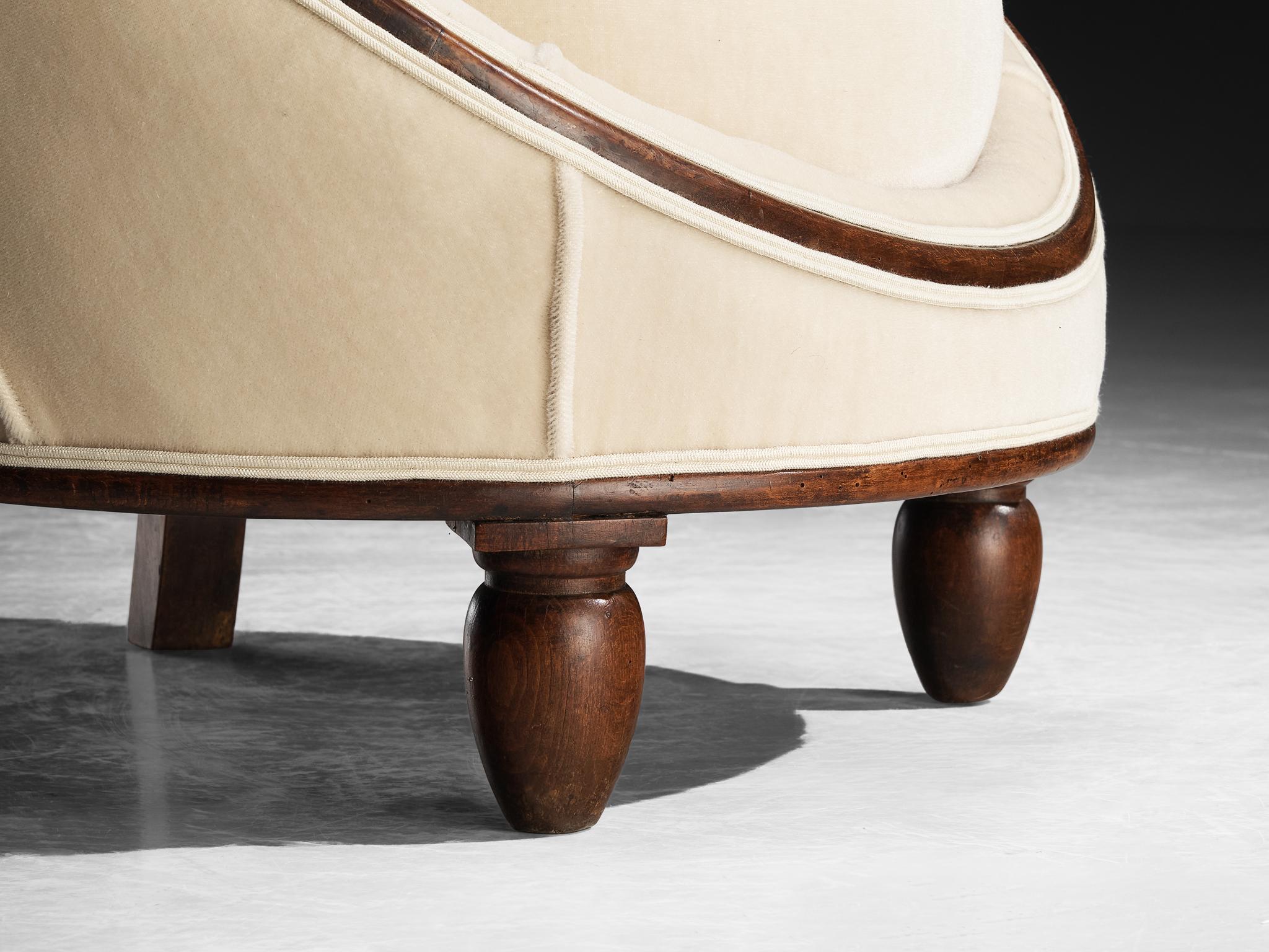 Chaise longue Art déco française en tissu Off-White et Wood en vente 3