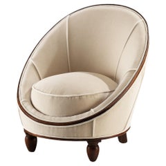 Chaise longue Art déco française en tissu Off-White et Wood