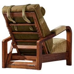 French Art Deco Lounge Chair in Olive Green Velvet Upholstery 