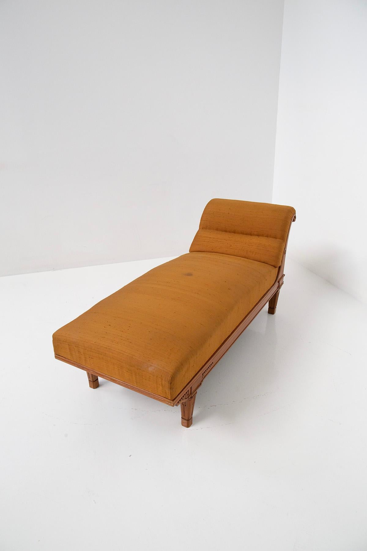 French Art Deco Lounge Chair in Orange Silk Satin For Sale 4