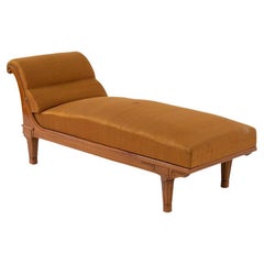 Antique French Art Deco Lounge Chair in Orange Silk Satin
