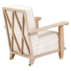 French Art Deco Lounge Chair Limed Oak Boucle, 1940