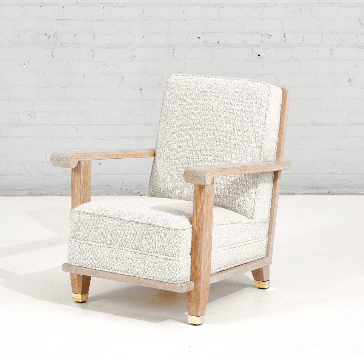 French Art Deco Lounge Chair Limed Oak Boucle, 1940 In Excellent Condition In Chicago, IL