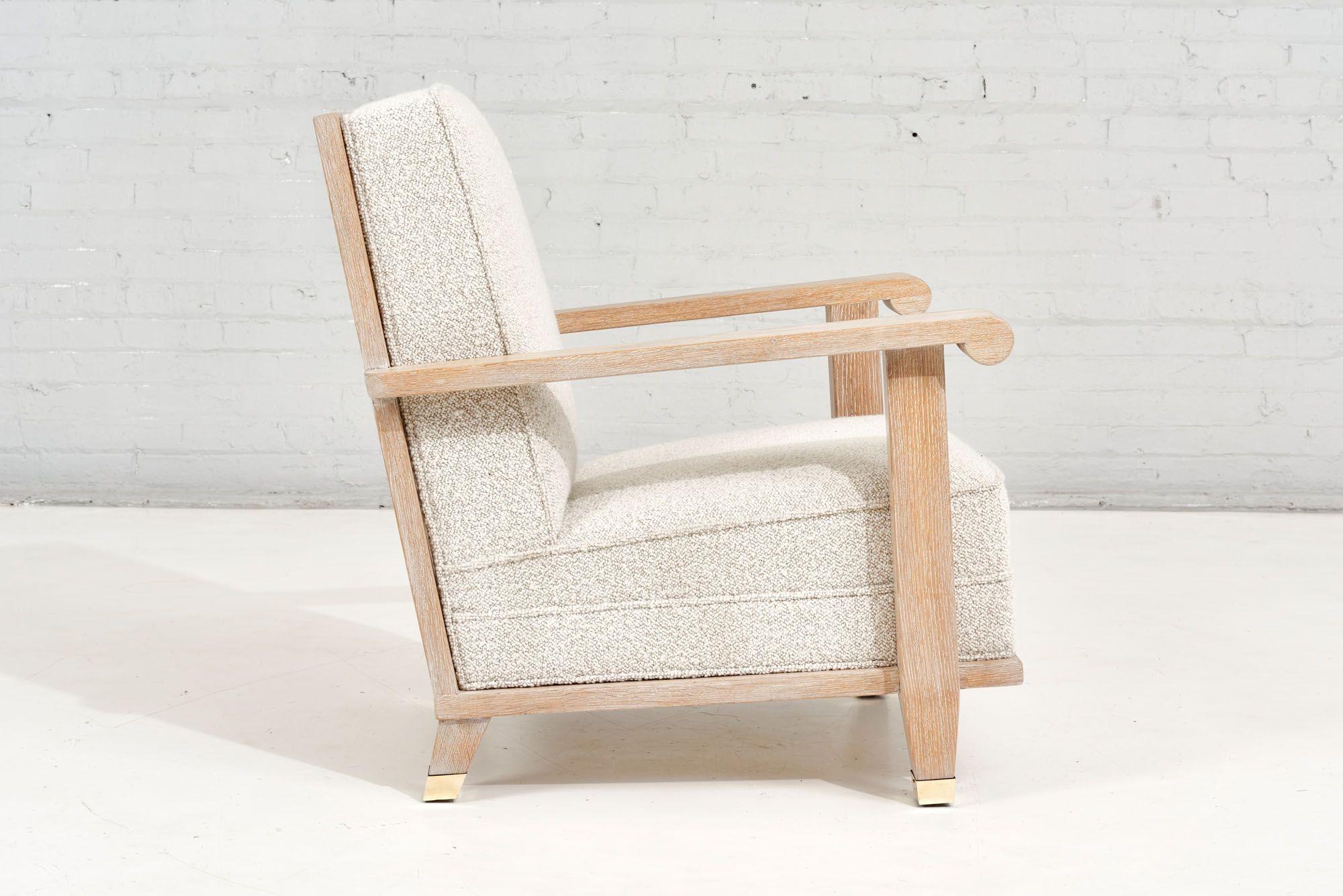 Bouclé French Art Deco Lounge Chair Limed Oak Boucle, 1940 For Sale
