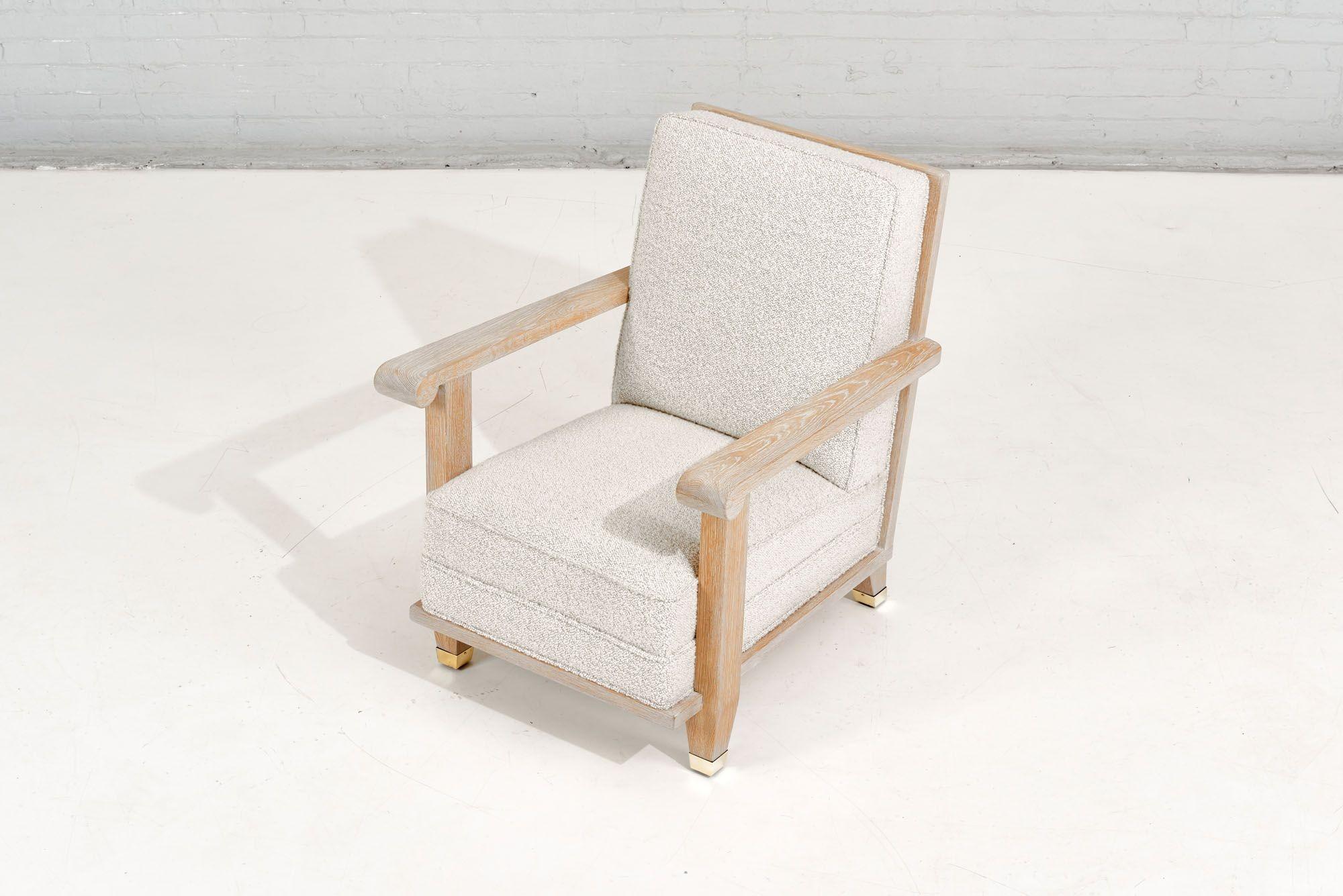 Mid-20th Century French Art Deco Lounge Chair Limed Oak Boucle, 1940