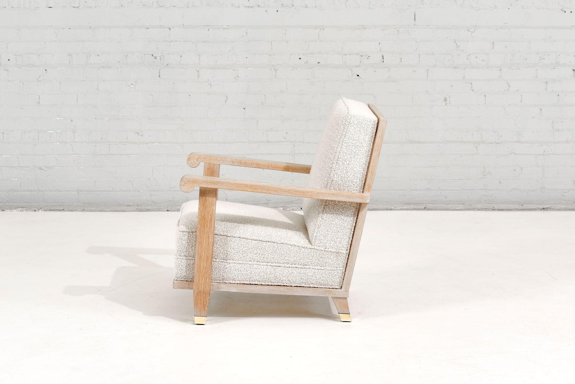 Bouclé French Art Deco Lounge Chair Limed Oak Boucle, 1940