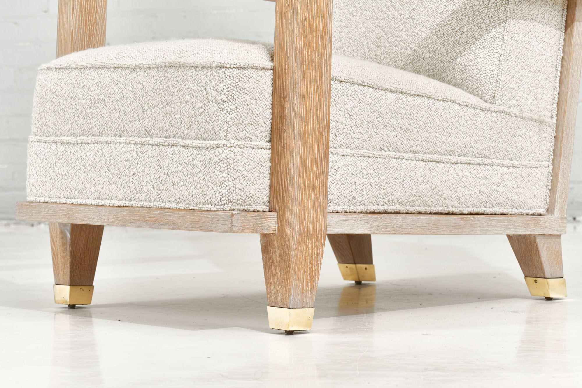 French Art Deco Lounge Chair Limed Oak Boucle, 1940 4