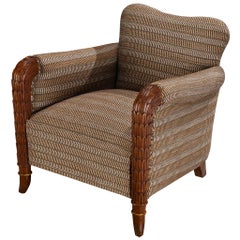 French Art Deco Lounge Chair with Carved Armrests in Feather Motif