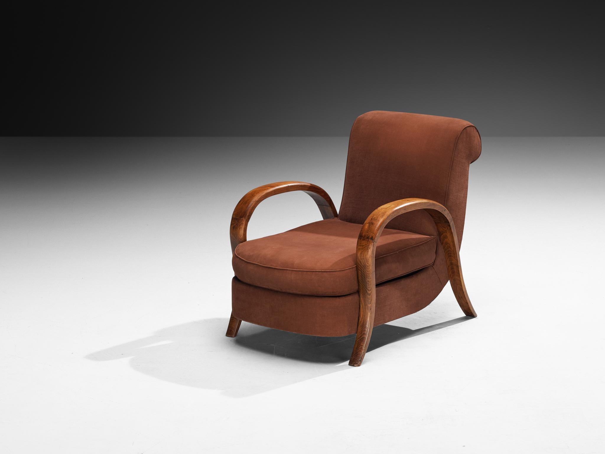 French Art Deco Lounge Chair with Elegant Arched Armrests In Good Condition In Waalwijk, NL
