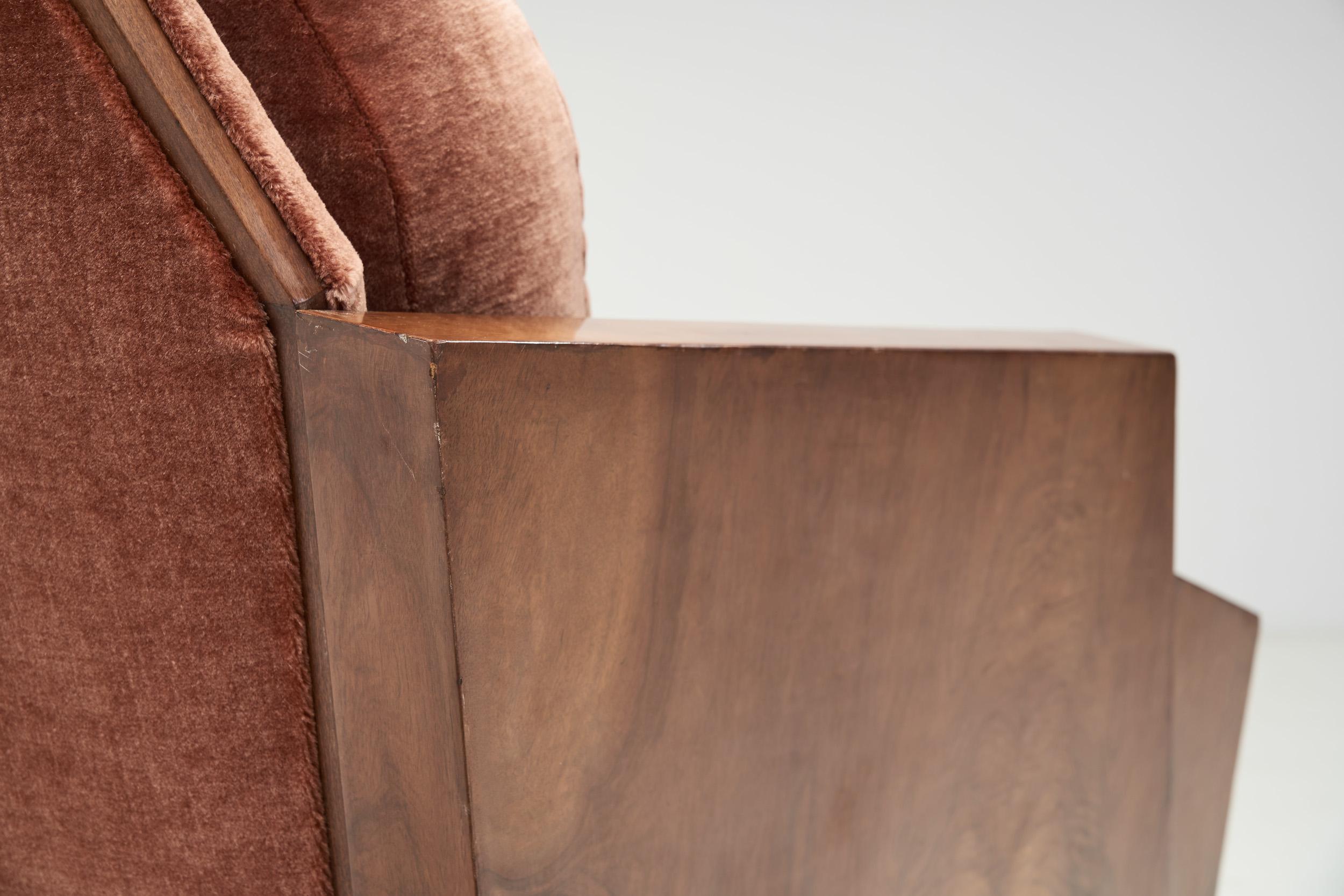 French Art Deco Lounge Chair with Walnut Veneer, France, 1930s 5