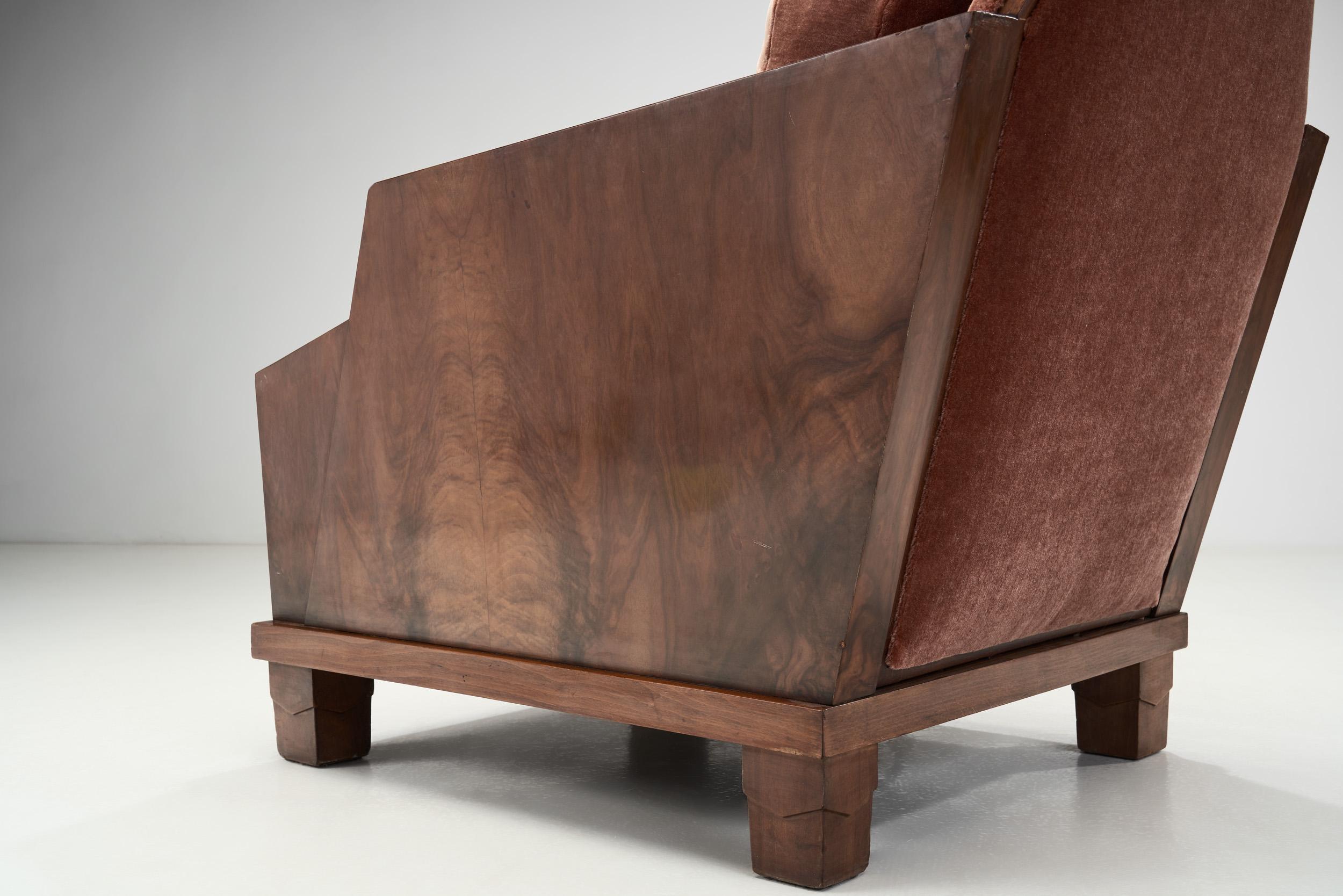 French Art Deco Lounge Chair with Walnut Veneer, France, 1930s 7