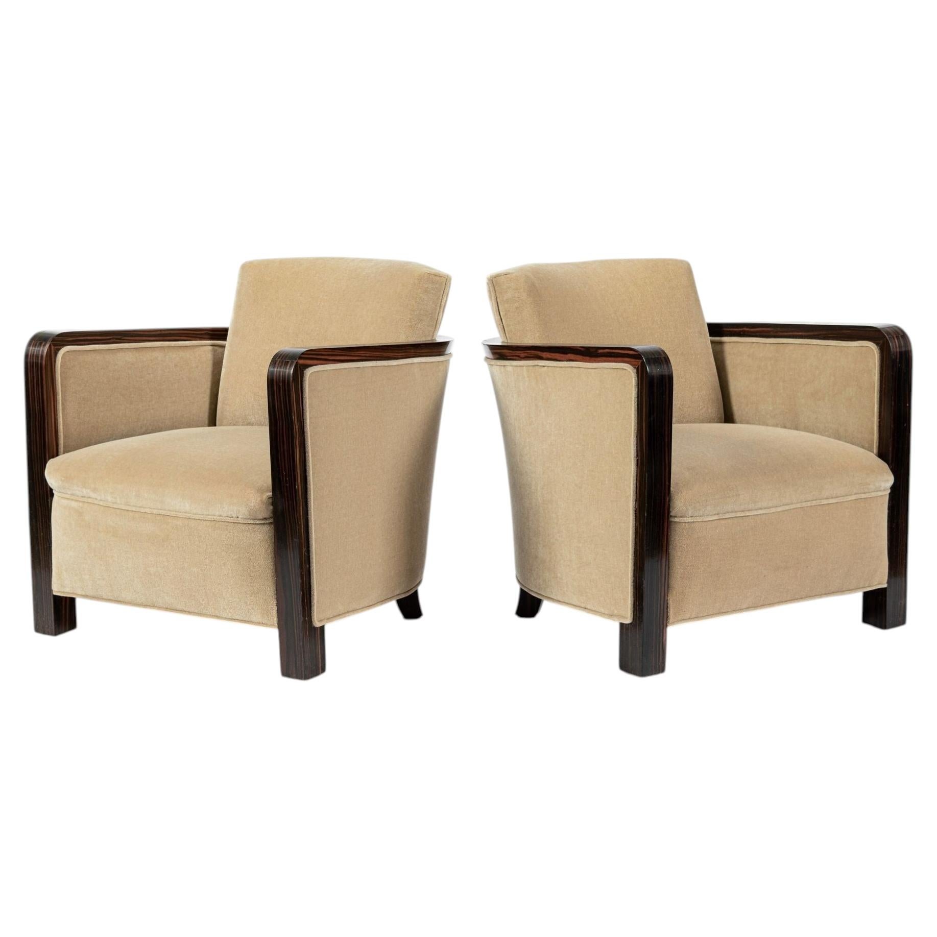 French Art Deco Lounge Chairs by Eric Bagge for Mercier Frères, Macassar, 1920s
