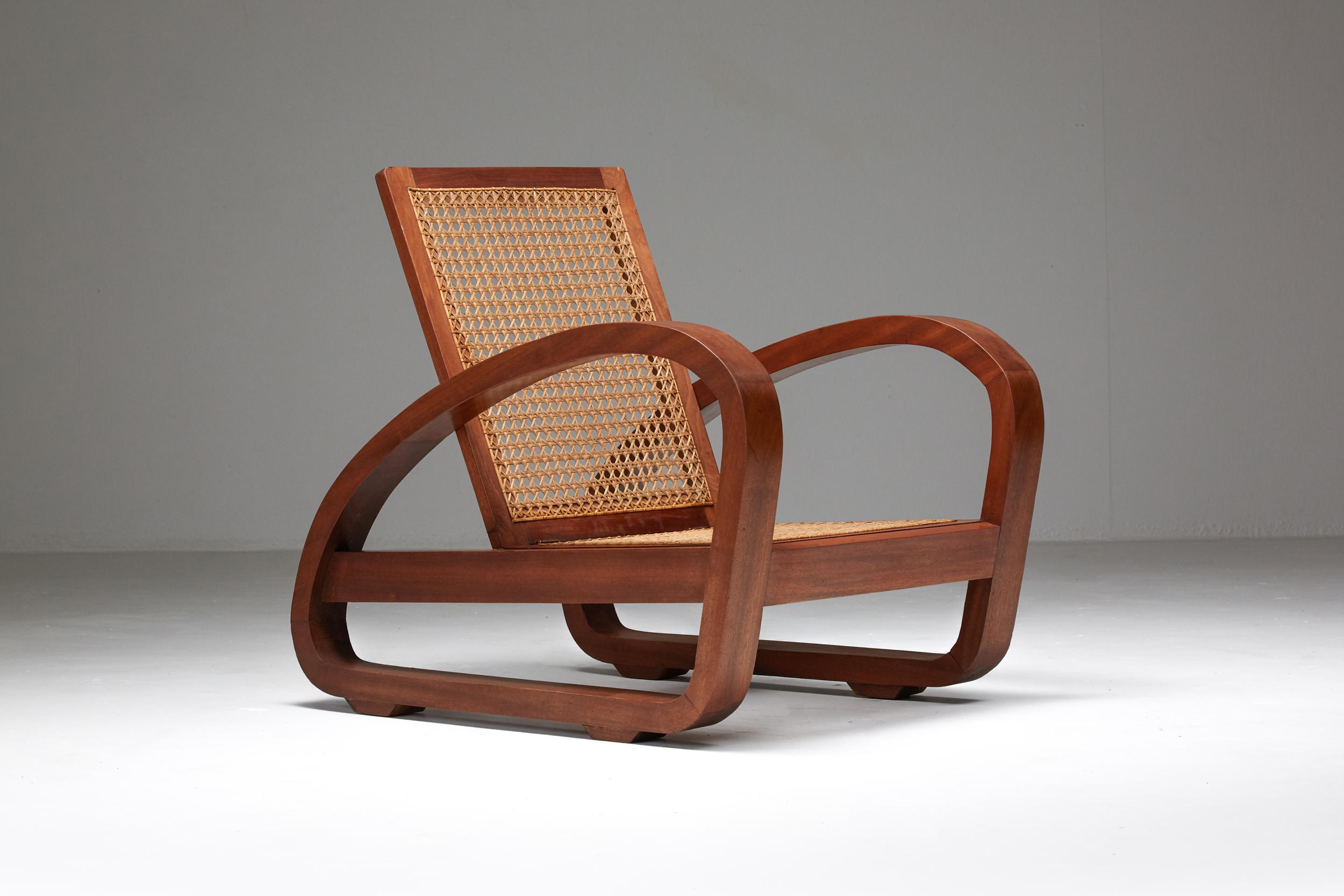 Wood French Art Deco Lounge Chairs