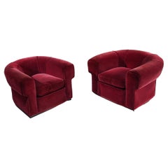 Used Italian Art Deco Pair of Lounge Chairs in Burgundy Velvet