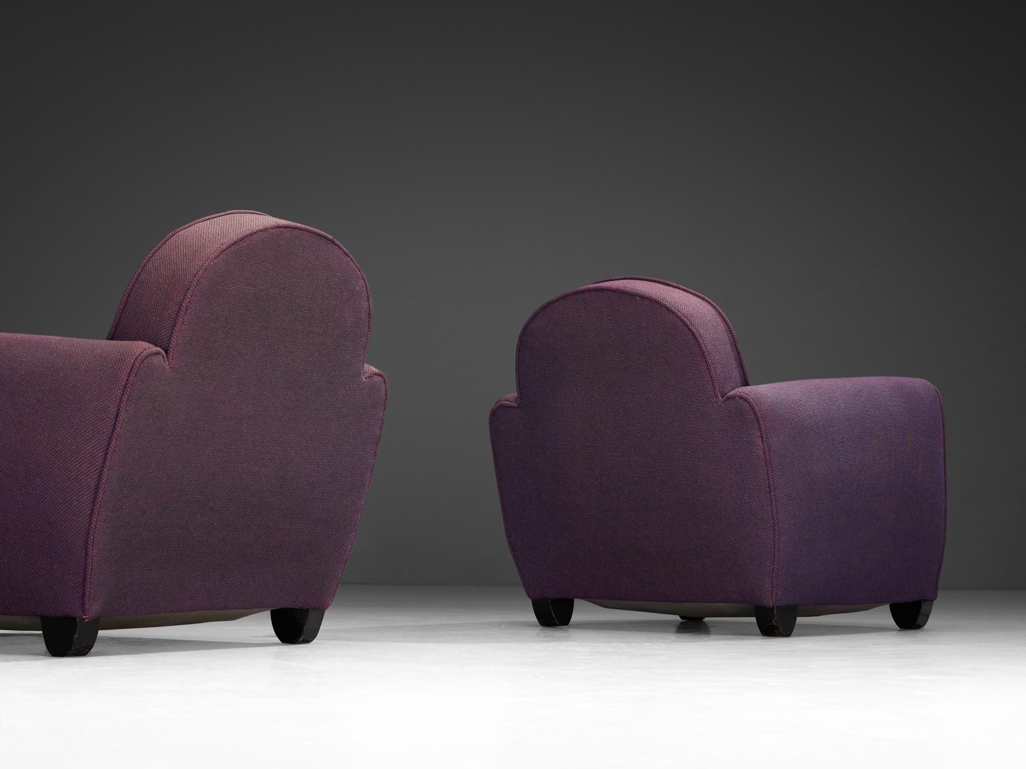 French Art Deco Pair of Lounge Chairs in Purple Upholstery In Good Condition For Sale In Waalwijk, NL