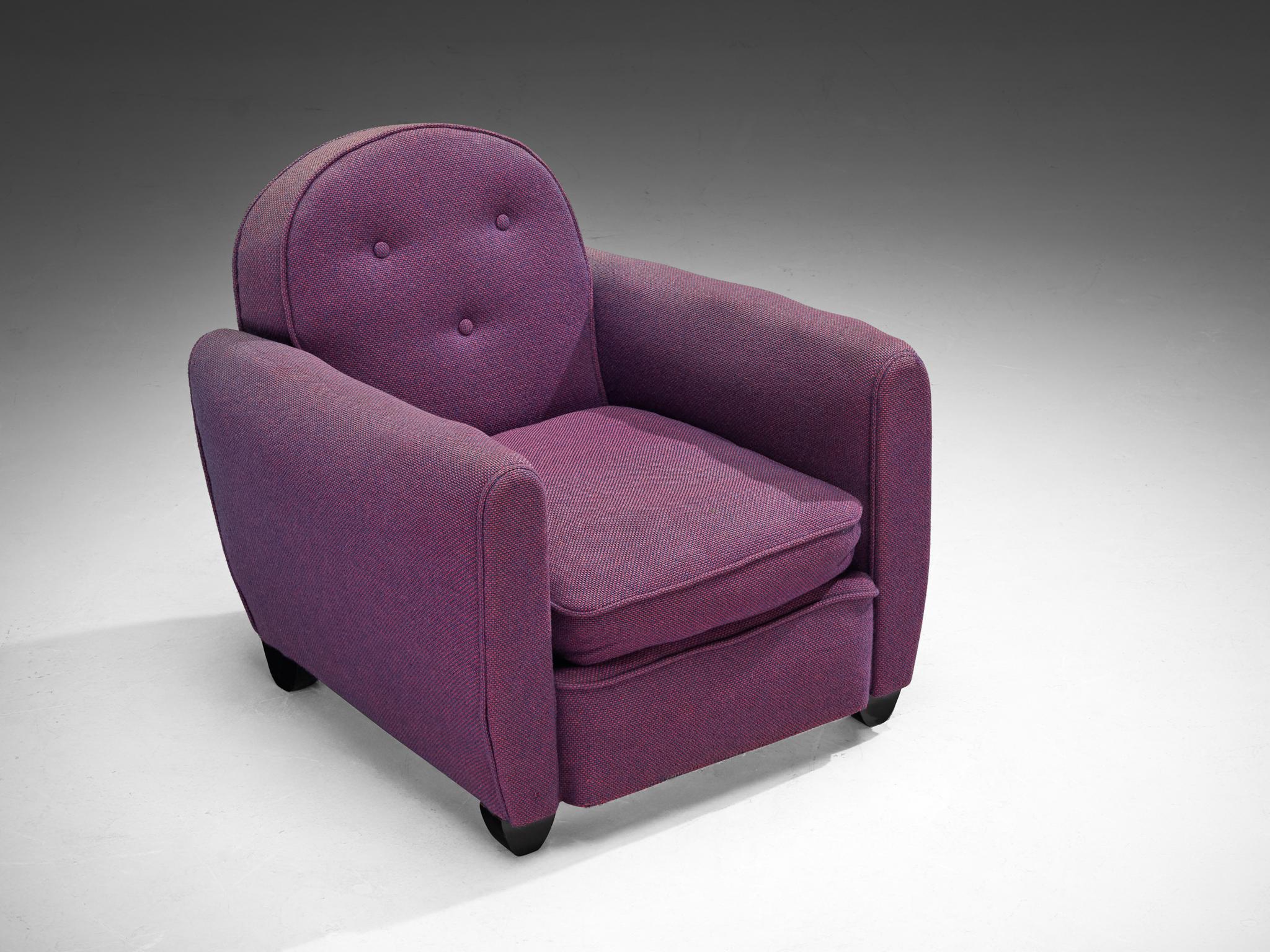 French Art Deco Pair of Lounge Chairs in Purple Upholstery For Sale 2