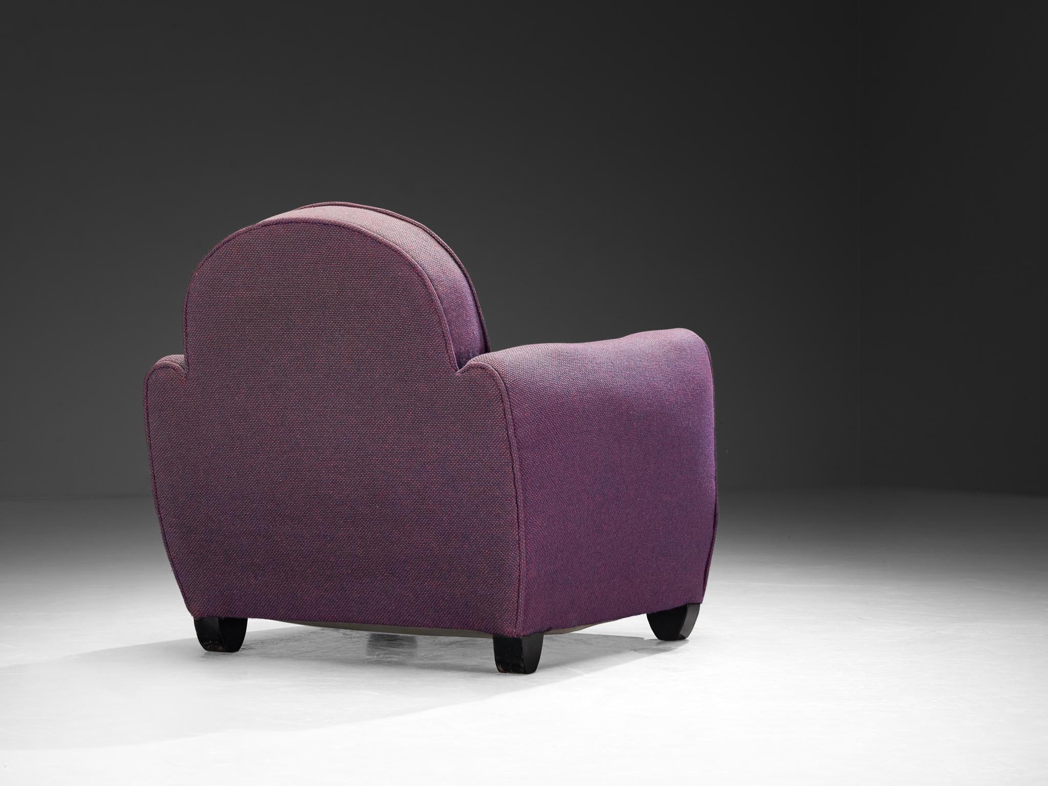 French Art Deco Pair of Lounge Chairs in Purple Upholstery For Sale 3