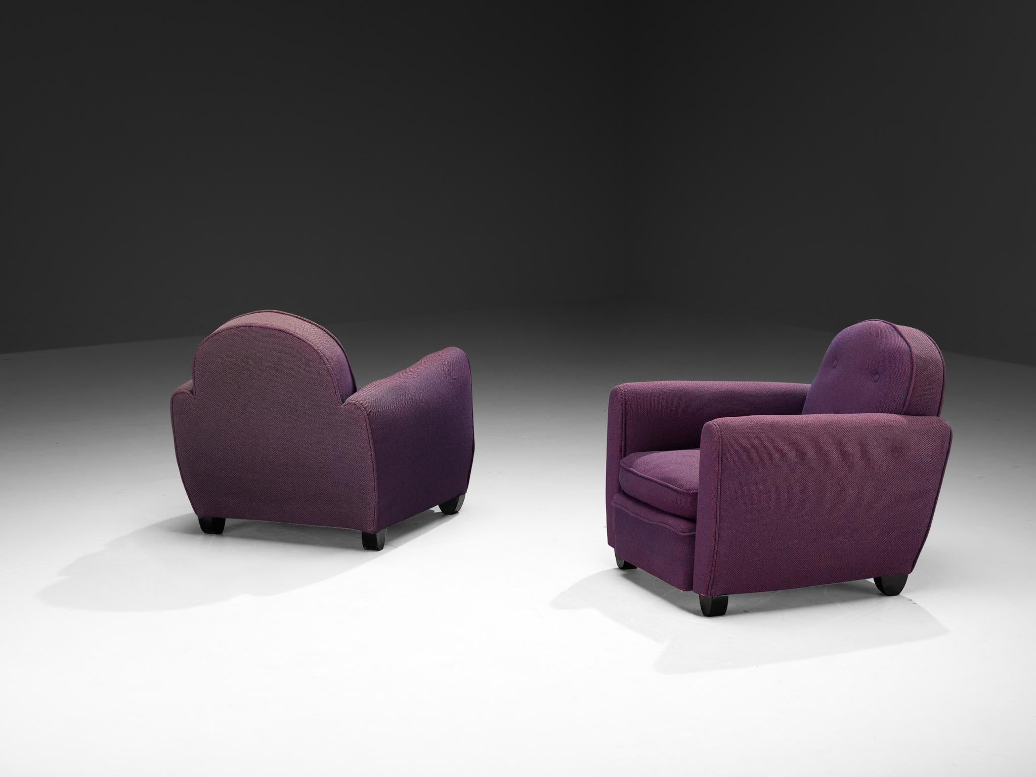 French Art Deco Pair of Lounge Chairs in Purple Upholstery For Sale 4
