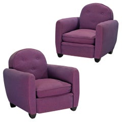 French Art Deco Pair of Lounge Chairs in Purple Upholstery