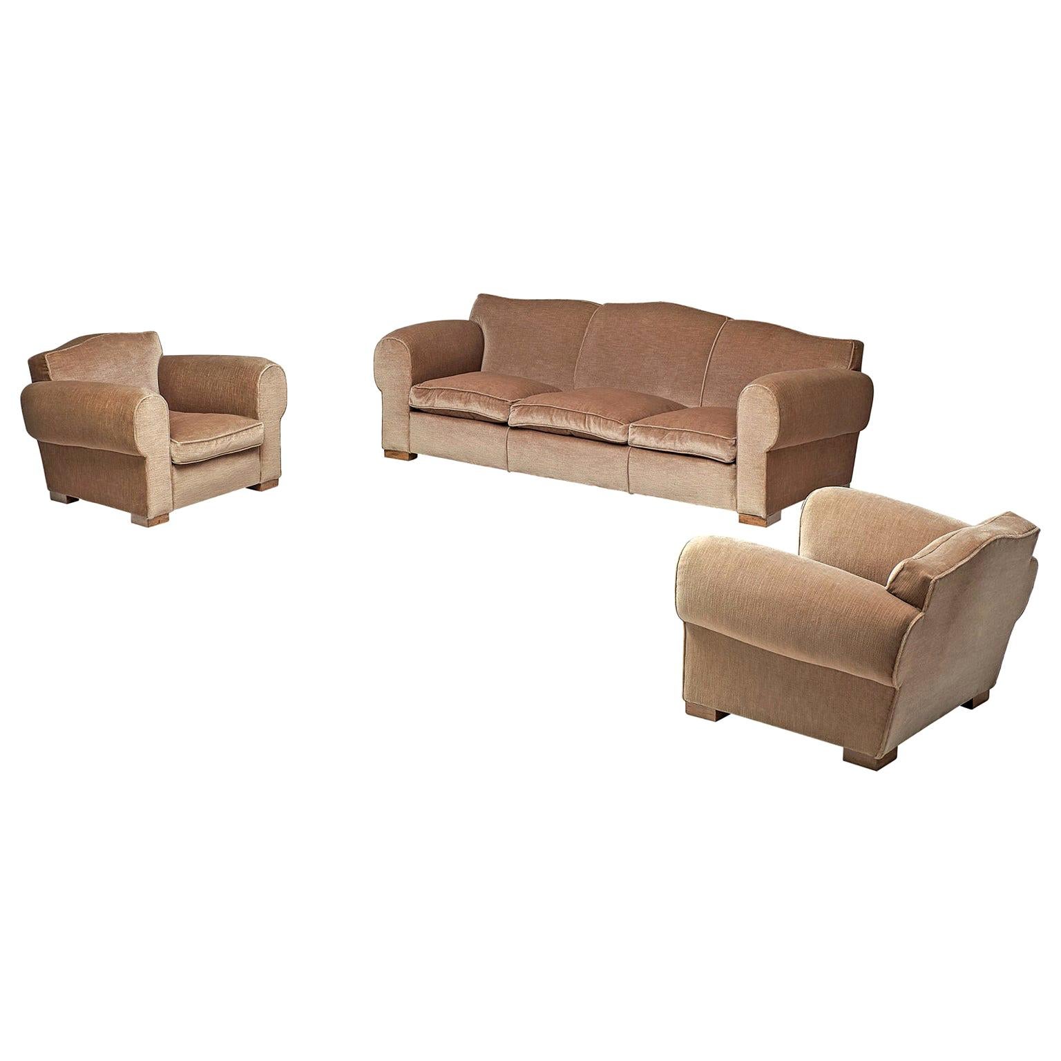 French Art Deco Lounge Set in Taupe Velvet by Maurice Rinck