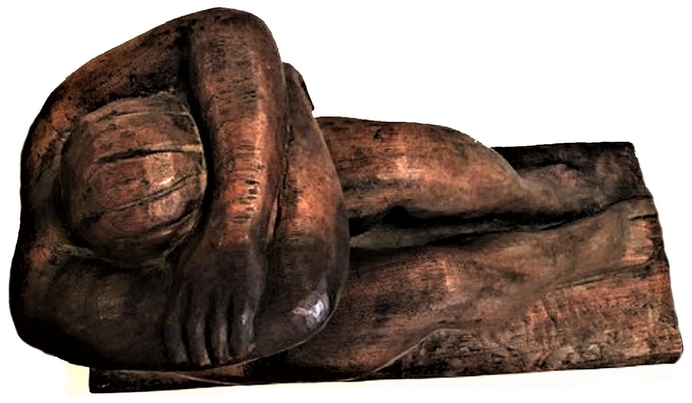 Mid-20th Century French Art Deco, Lounging Nude, Carved Wood Sculpture, ca. 1930 For Sale