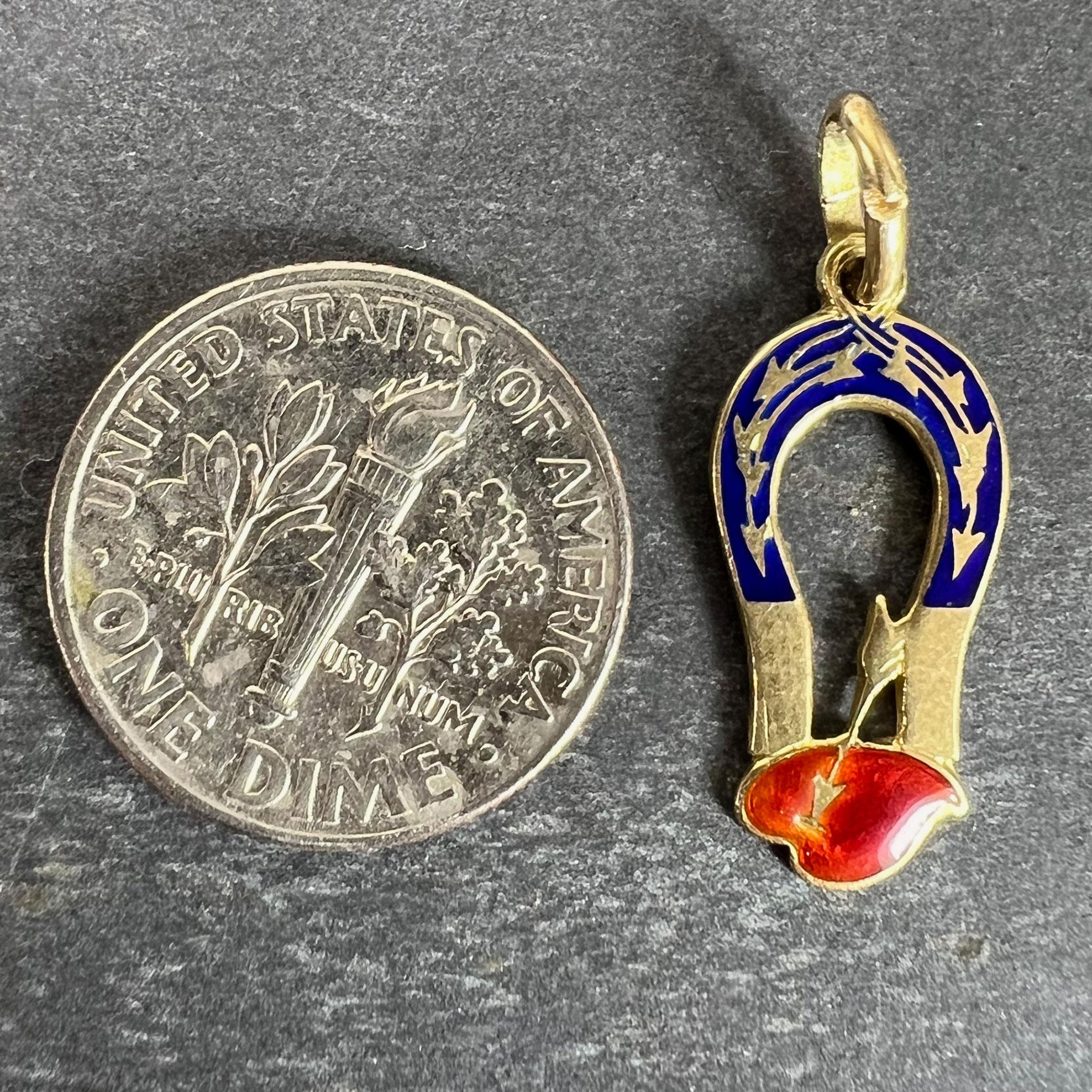 French Art Deco Love Magnet 18K Yellow Gold Enamel Charm Pendant For Sale 6