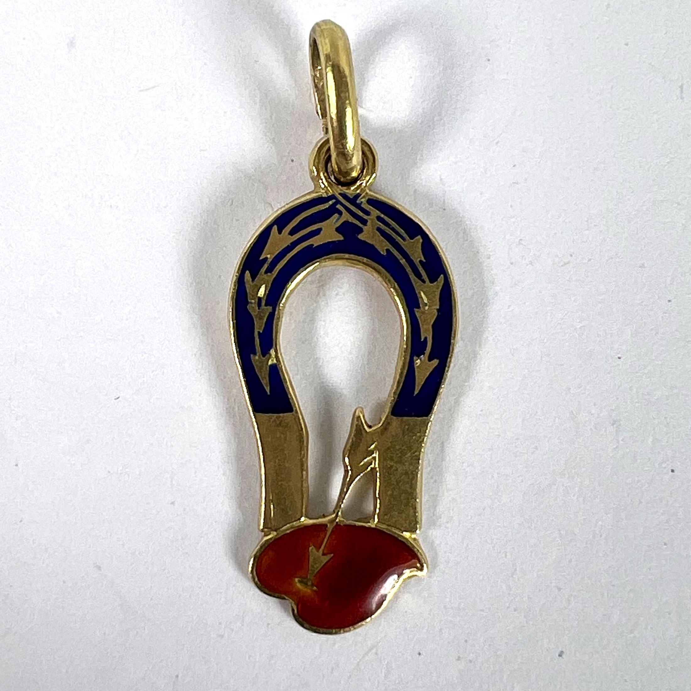 French Art Deco Love Magnet 18K Yellow Gold Enamel Charm Pendant For Sale 7