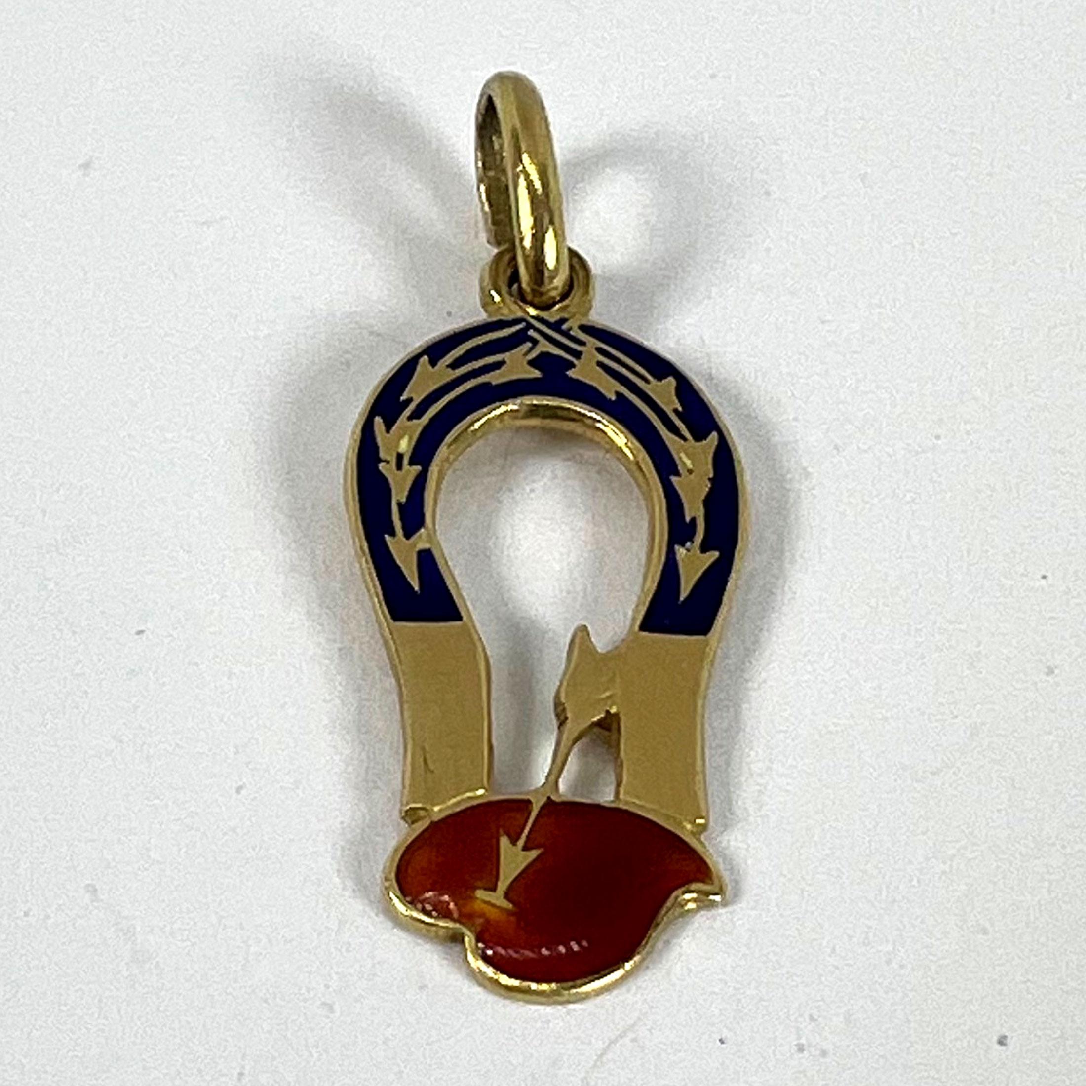 French Art Deco Love Magnet 18K Yellow Gold Enamel Charm Pendant For Sale 8