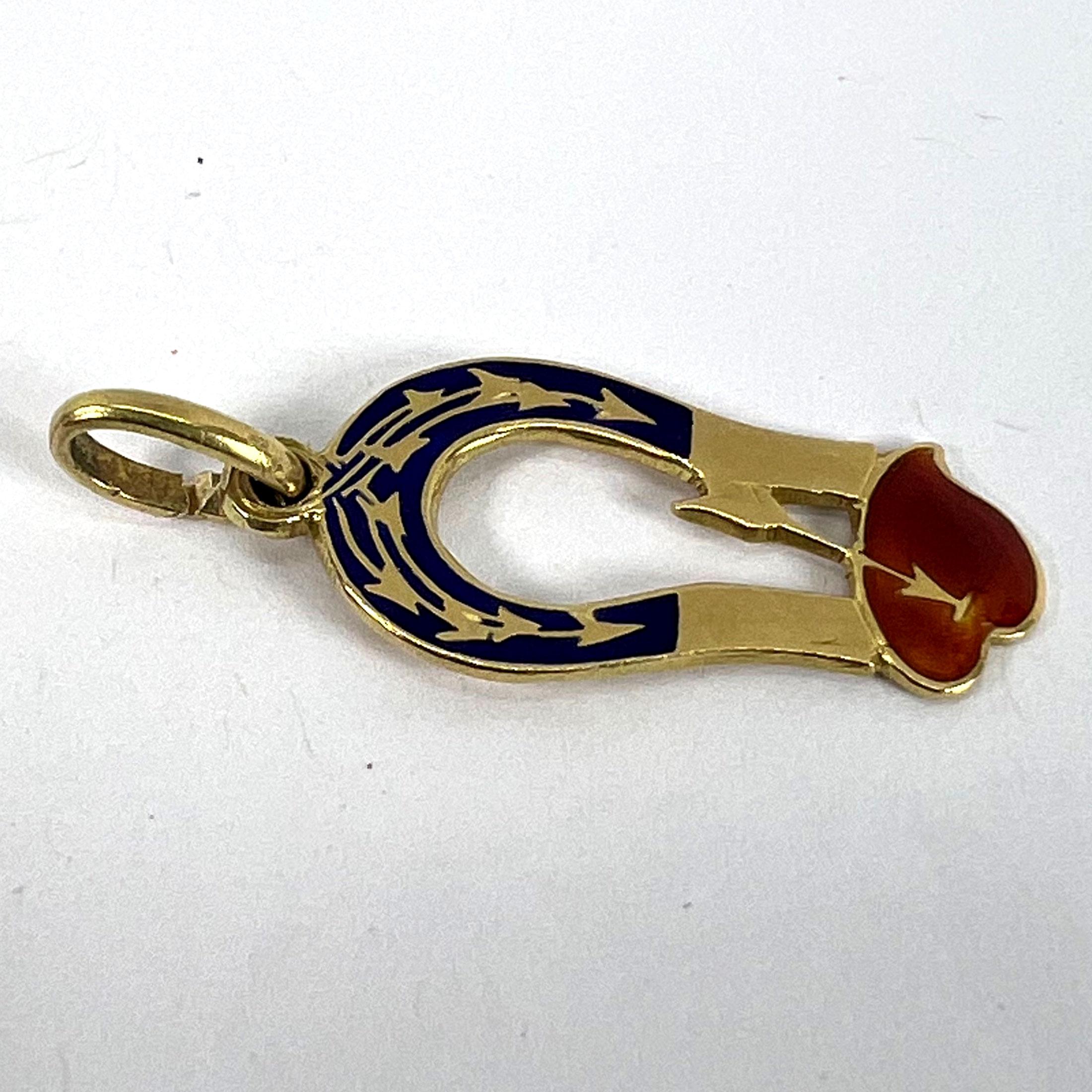 French Art Deco Love Magnet 18K Yellow Gold Enamel Charm Pendant For Sale 9