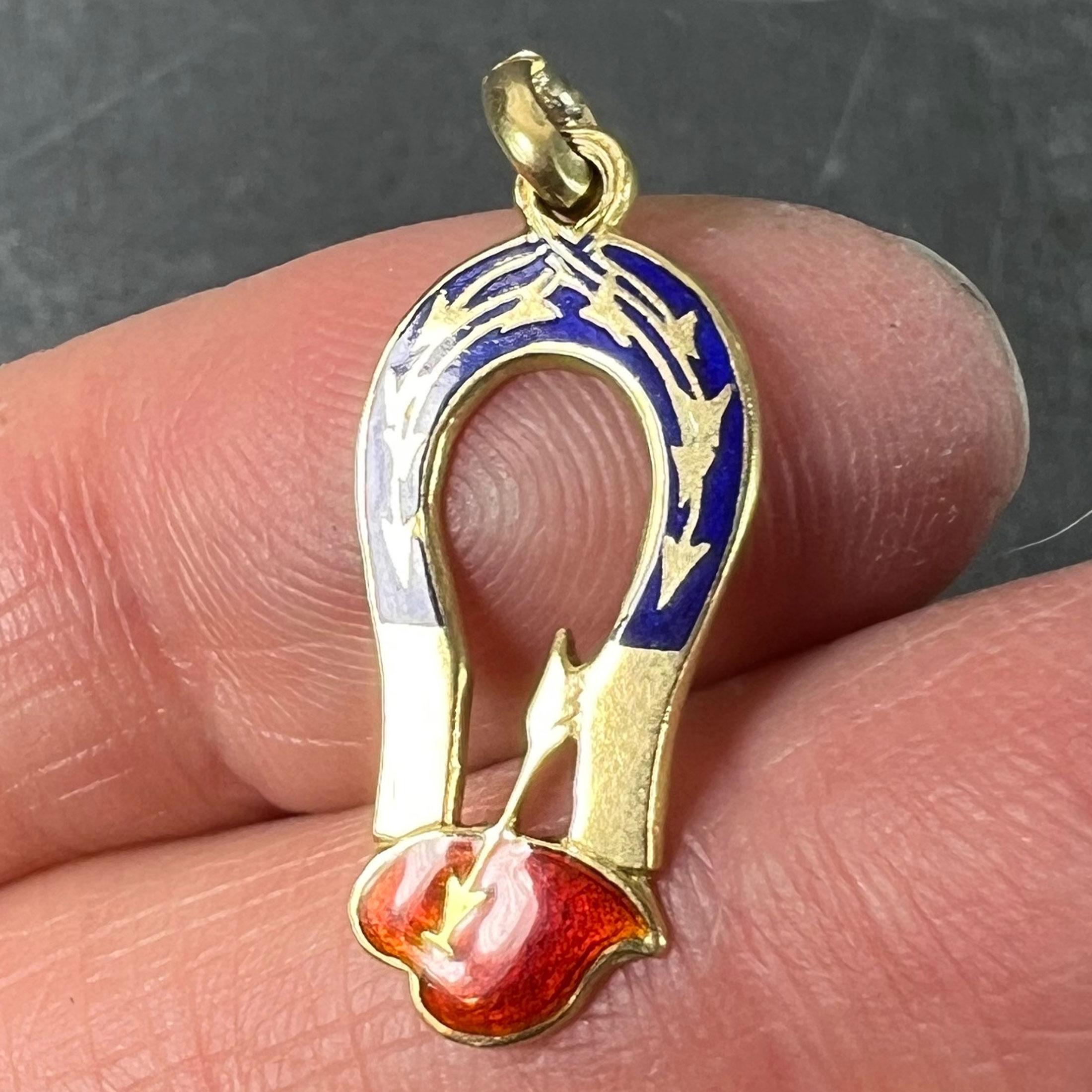 French Art Deco Love Magnet 18K Yellow Gold Enamel Charm Pendant For Sale 2