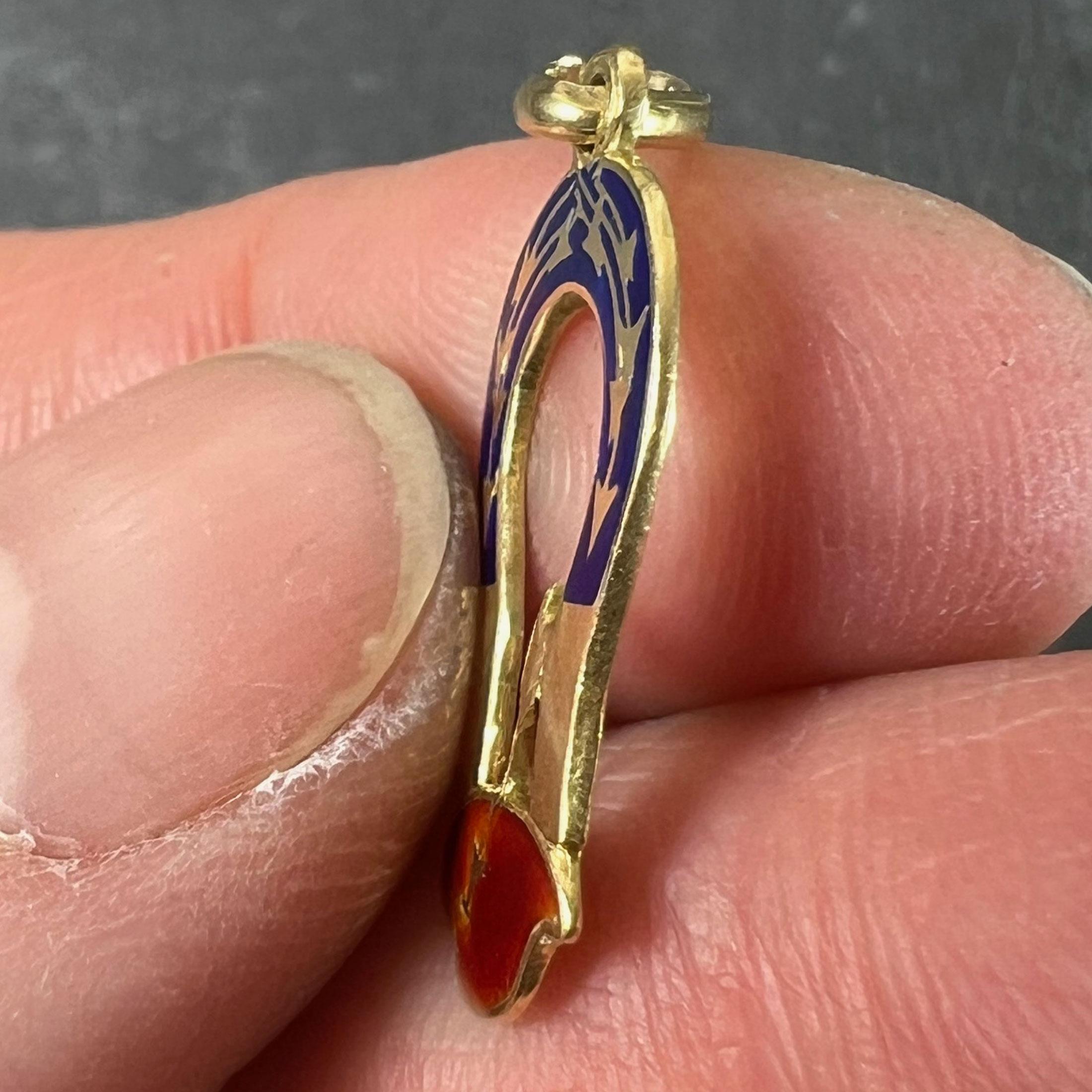 French Art Deco Love Magnet 18K Yellow Gold Enamel Charm Pendant For Sale 3