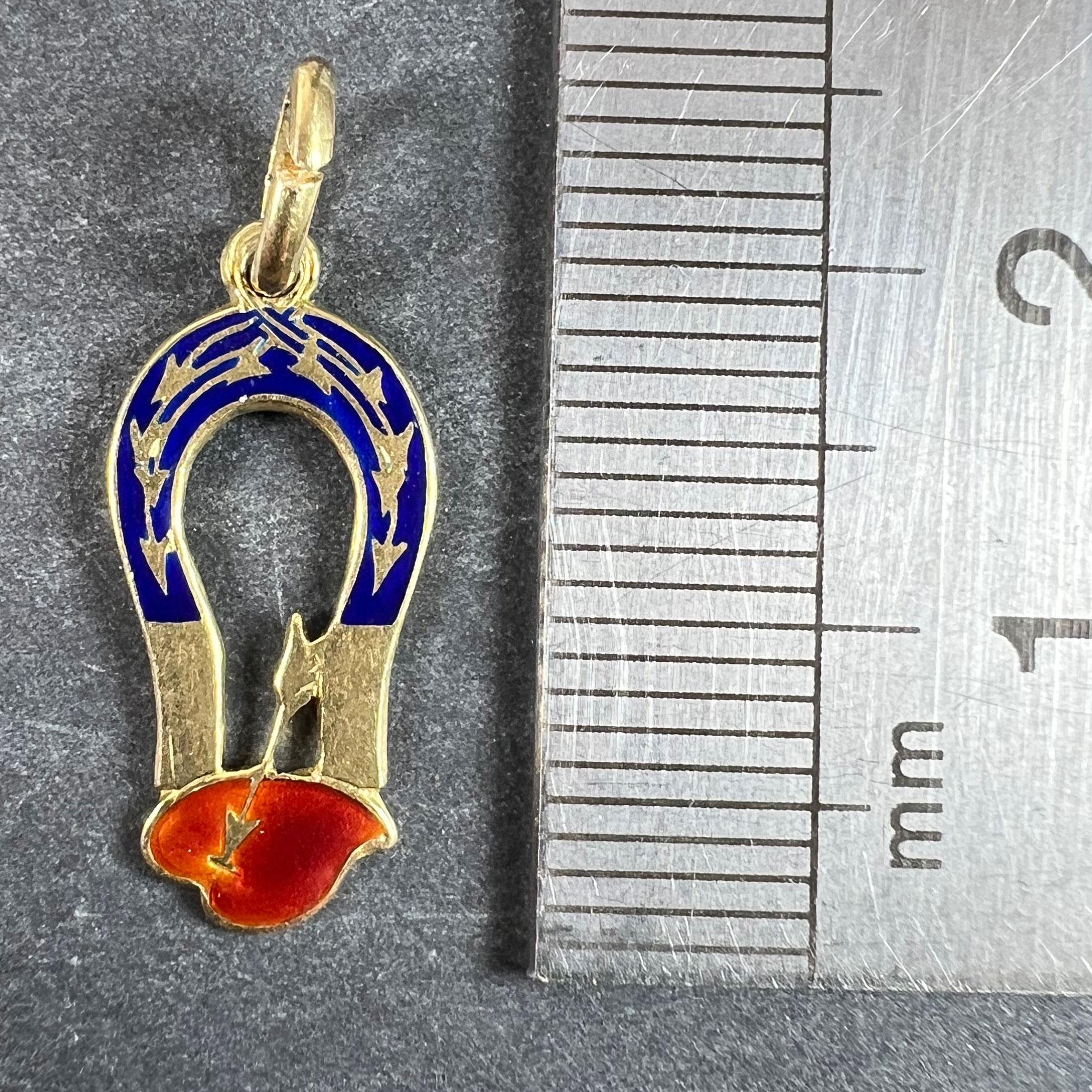 French Art Deco Love Magnet 18K Yellow Gold Enamel Charm Pendant For Sale 5