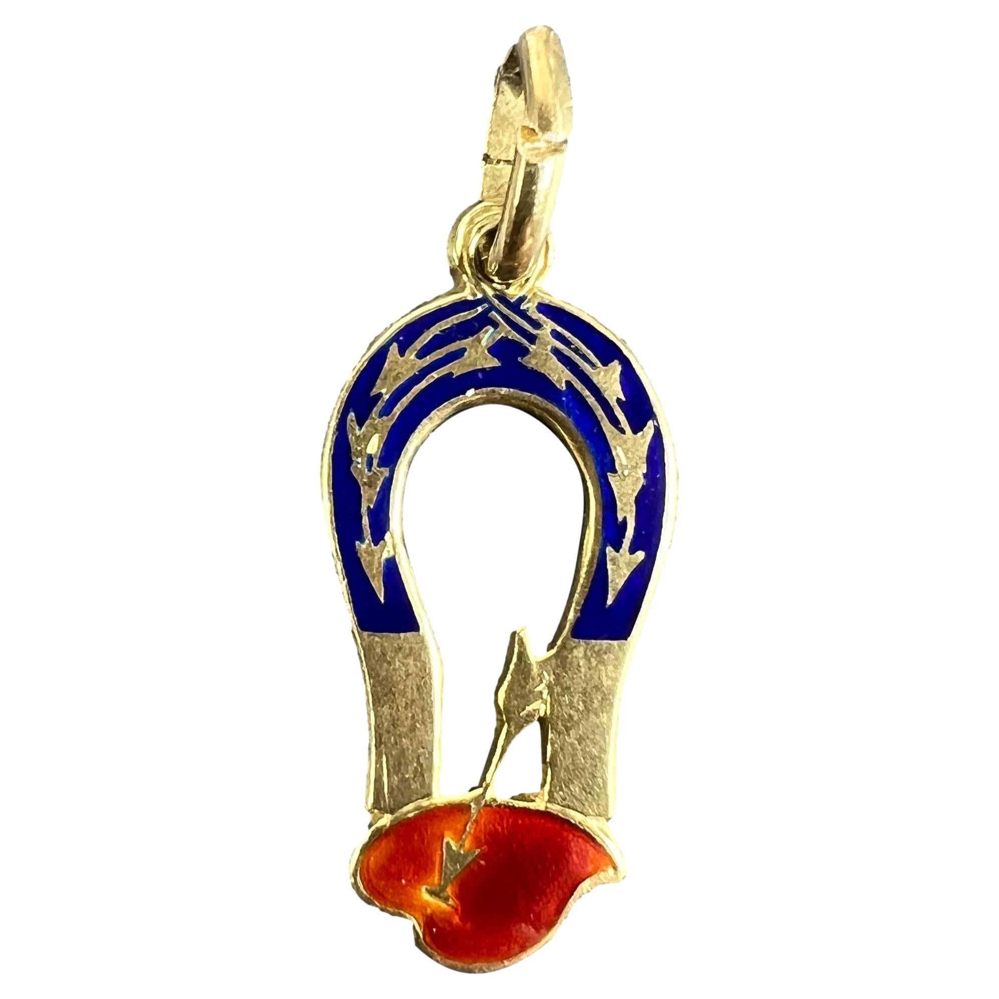 French Art Deco Love Magnet 18K Yellow Gold Enamel Charm Pendant