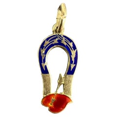 French Art Deco Love Magnet 18K Yellow Gold Enamel Charm Pendant