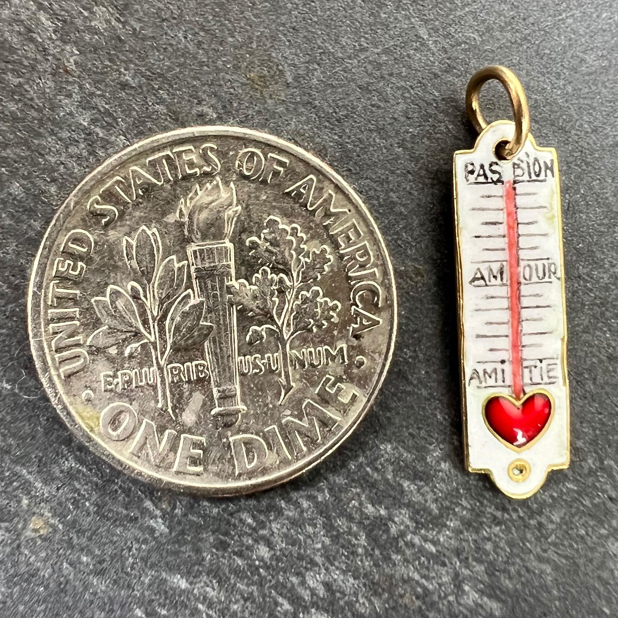 French Art Deco Love Thermometer 18K Yellow Gold Enamel Charm Pendant For Sale 6