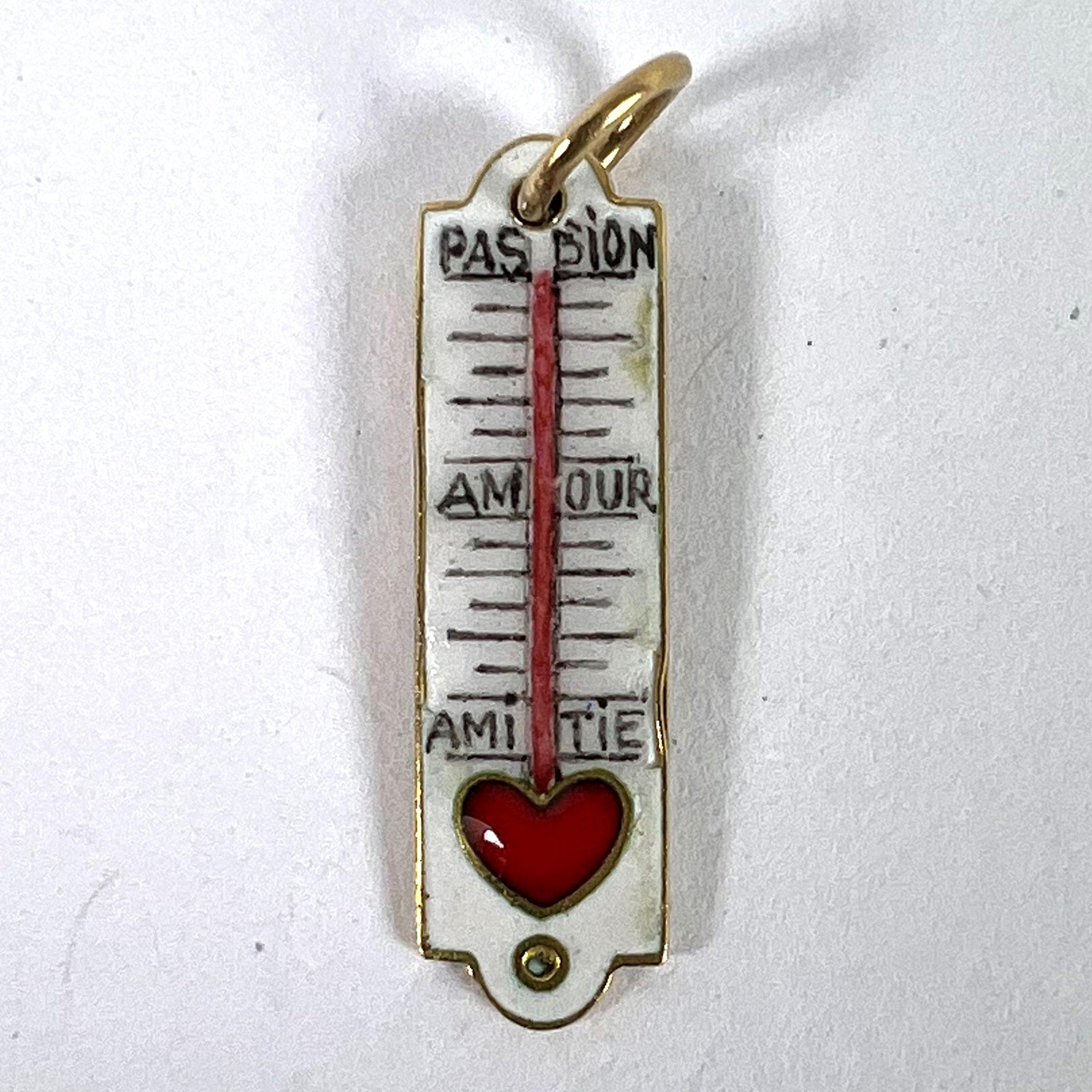 French Art Deco Love Thermometer 18K Yellow Gold Enamel Charm Pendant For Sale 7