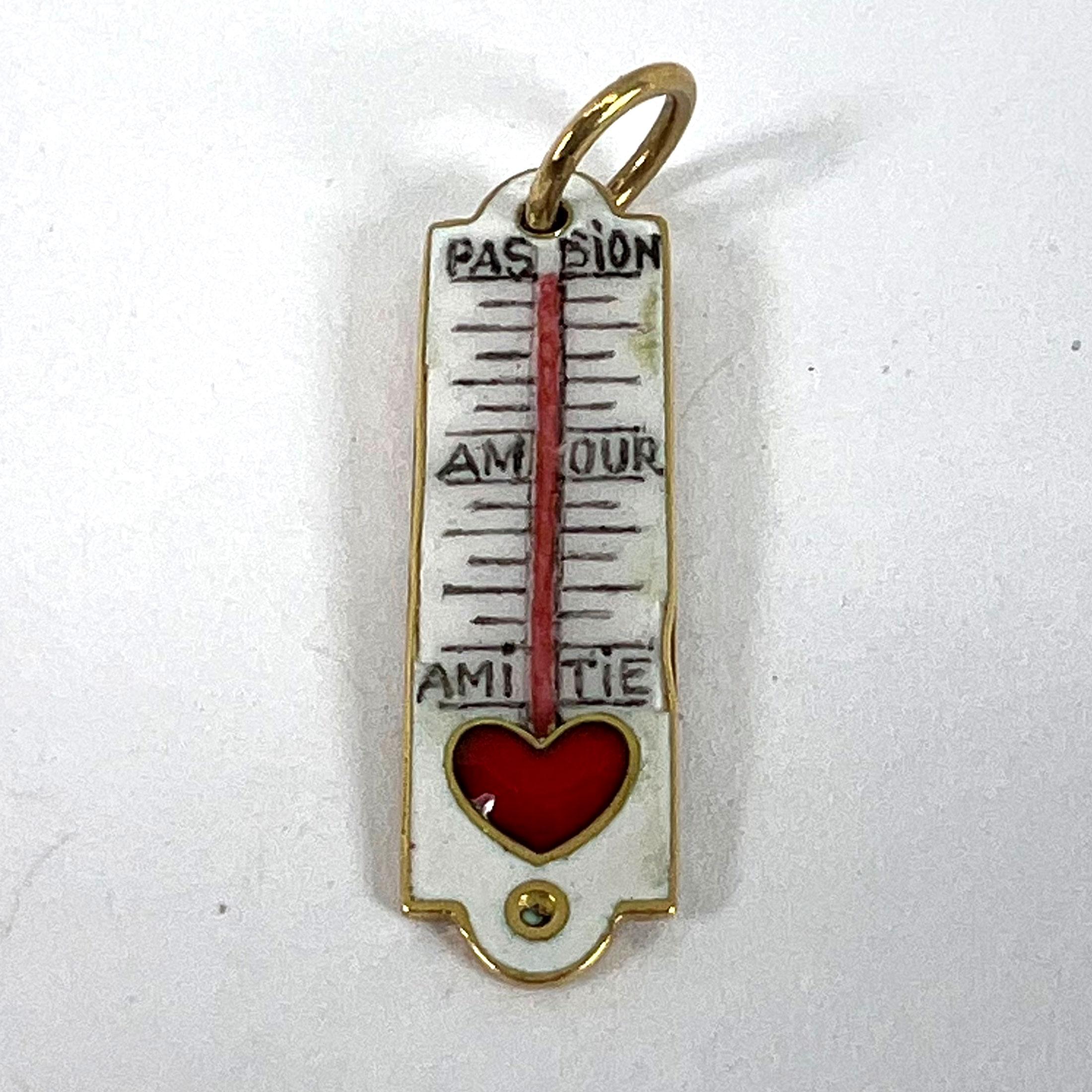 French Art Deco Love Thermometer 18K Yellow Gold Enamel Charm Pendant For Sale 8