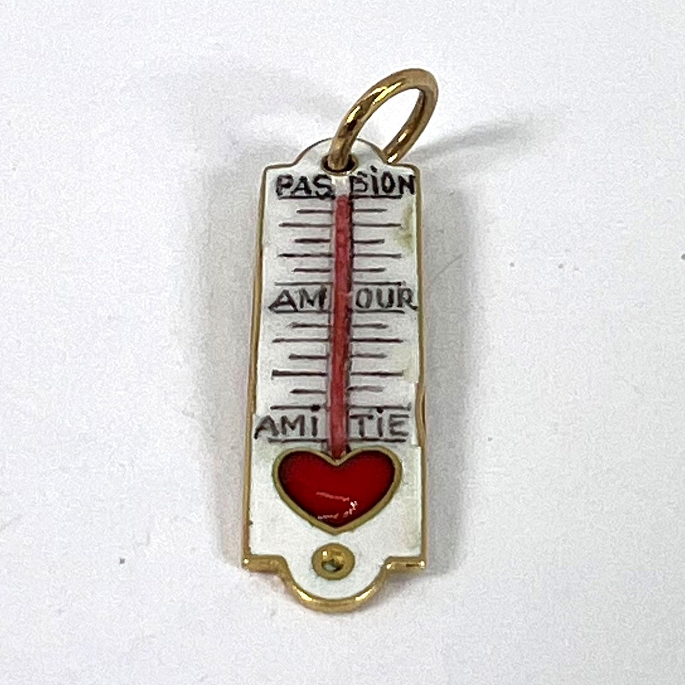 French Art Deco Love Thermometer 18K Yellow Gold Enamel Charm Pendant For Sale 9