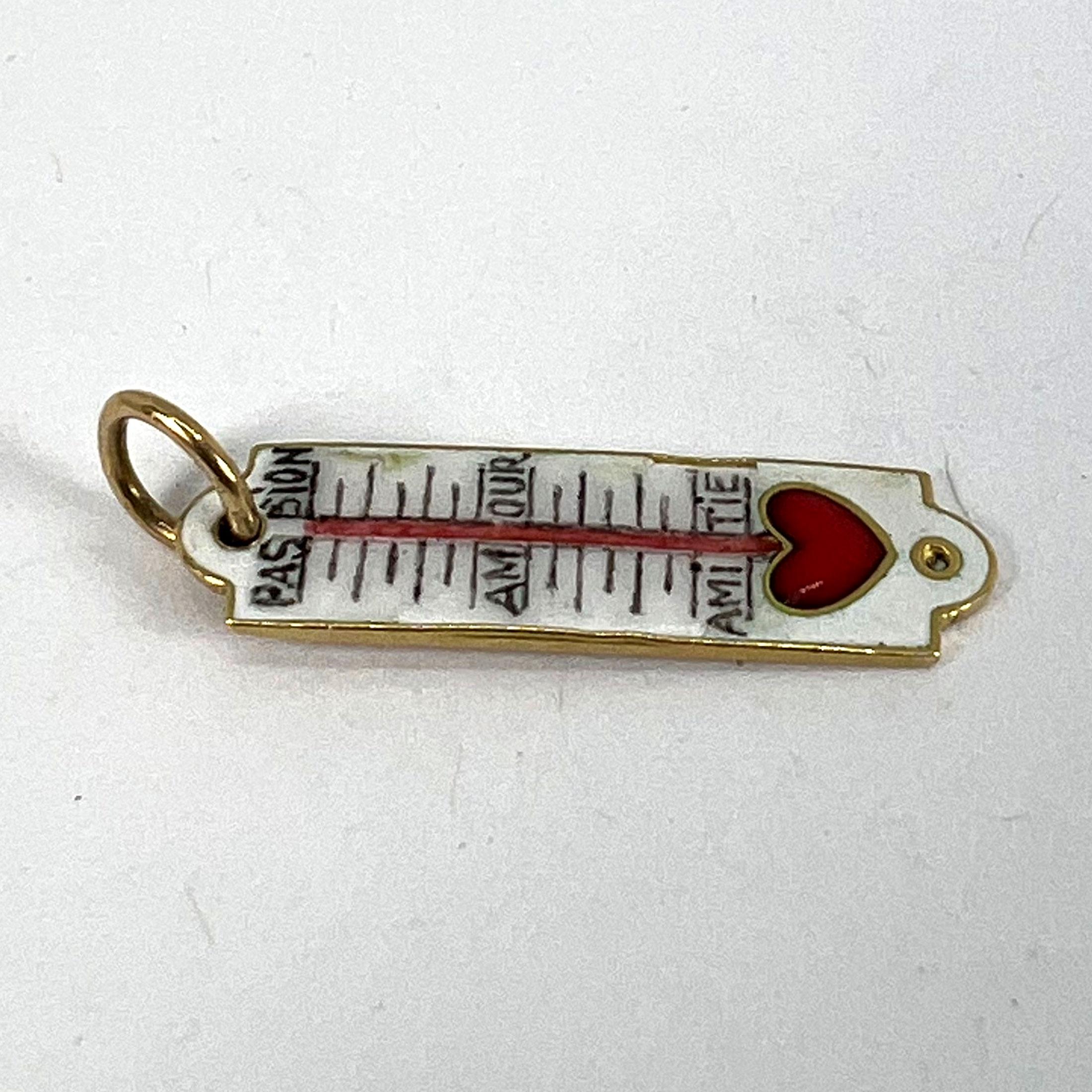 French Art Deco Love Thermometer 18K Yellow Gold Enamel Charm Pendant For Sale 10