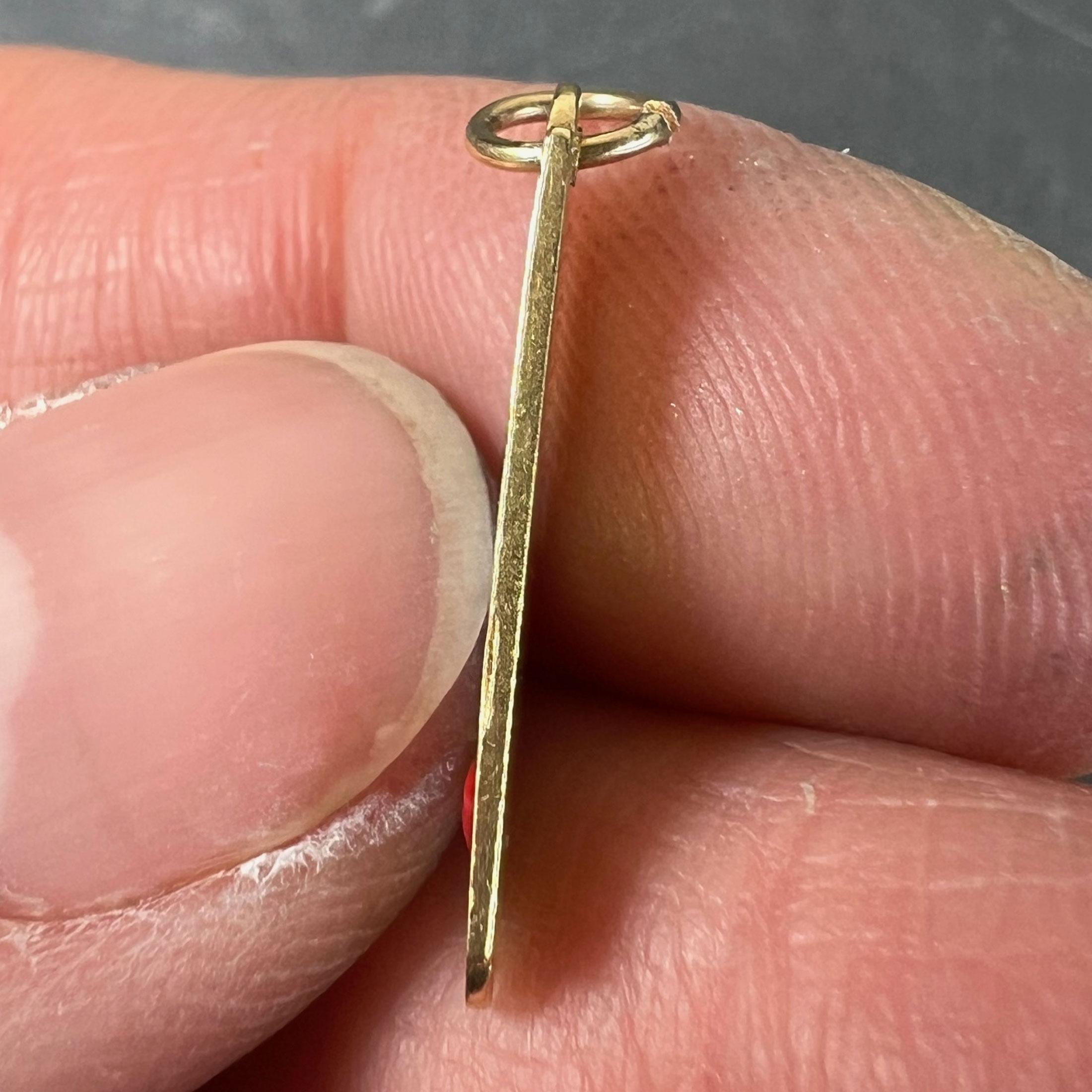 French Art Deco Love Thermometer 18K Yellow Gold Enamel Charm Pendant For Sale 3